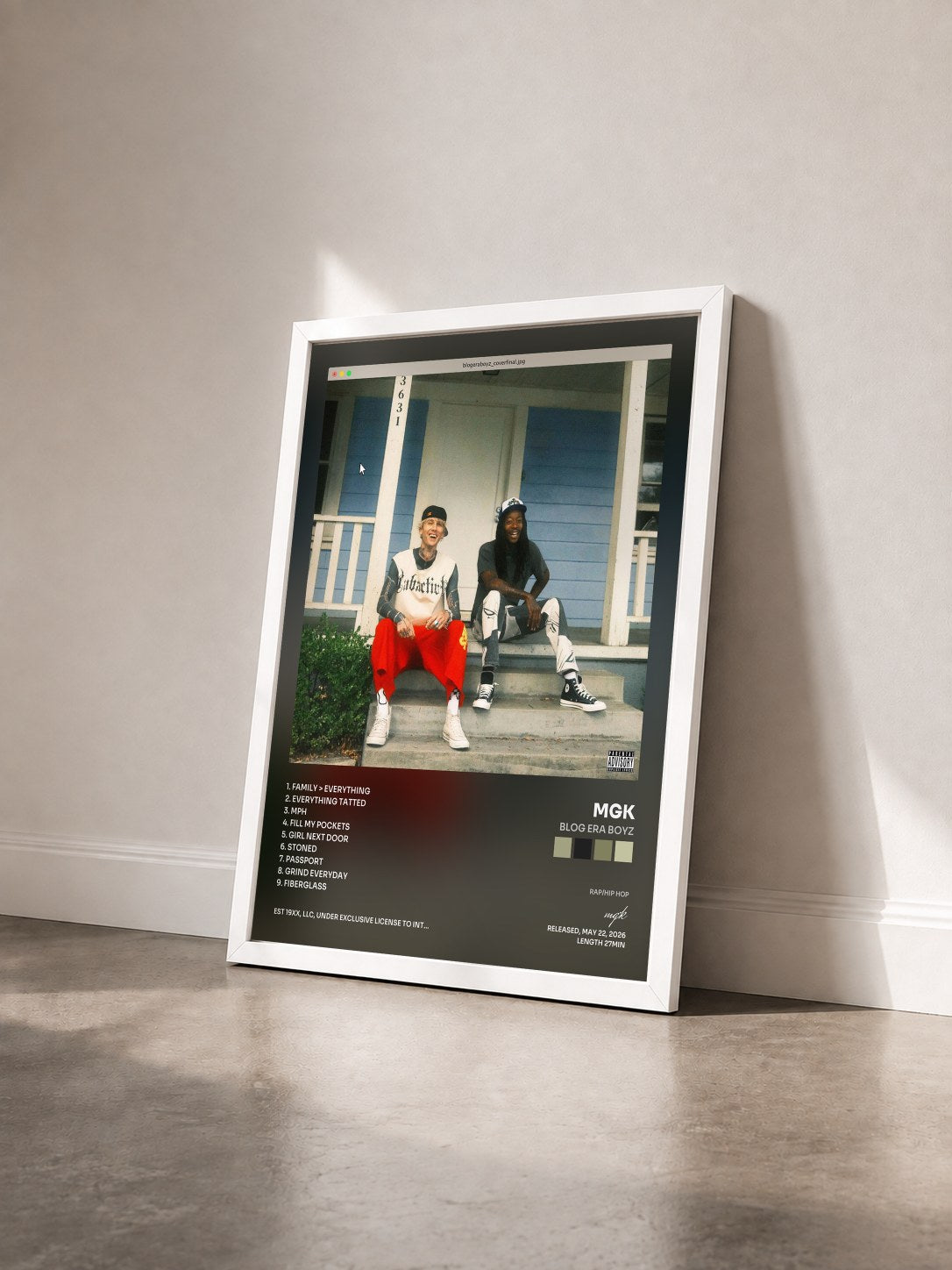 #blanc Tableau de l'album blog era boyz de mgk vu de trois quarts, cadre blanc