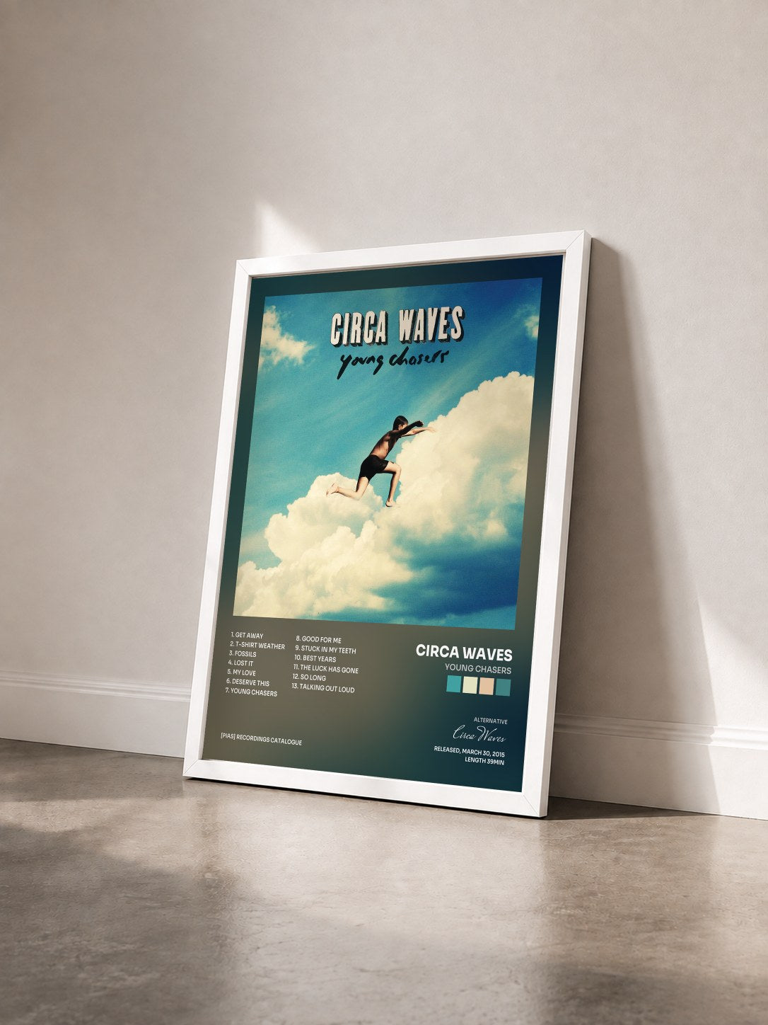 #blanc Tableau de l'album Young Chasers de Circa Waves vu de trois quarts, cadre blanc