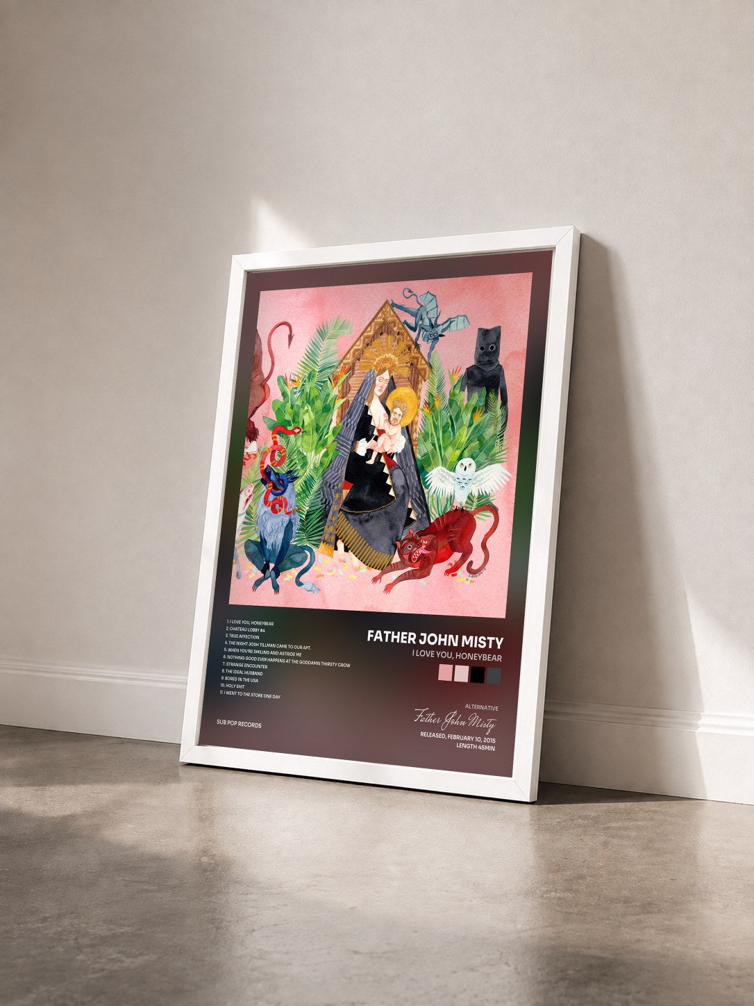 #blanc Tableau de l'album I Love You, Honeybear de Father John Misty vu de trois quarts, cadre blanc