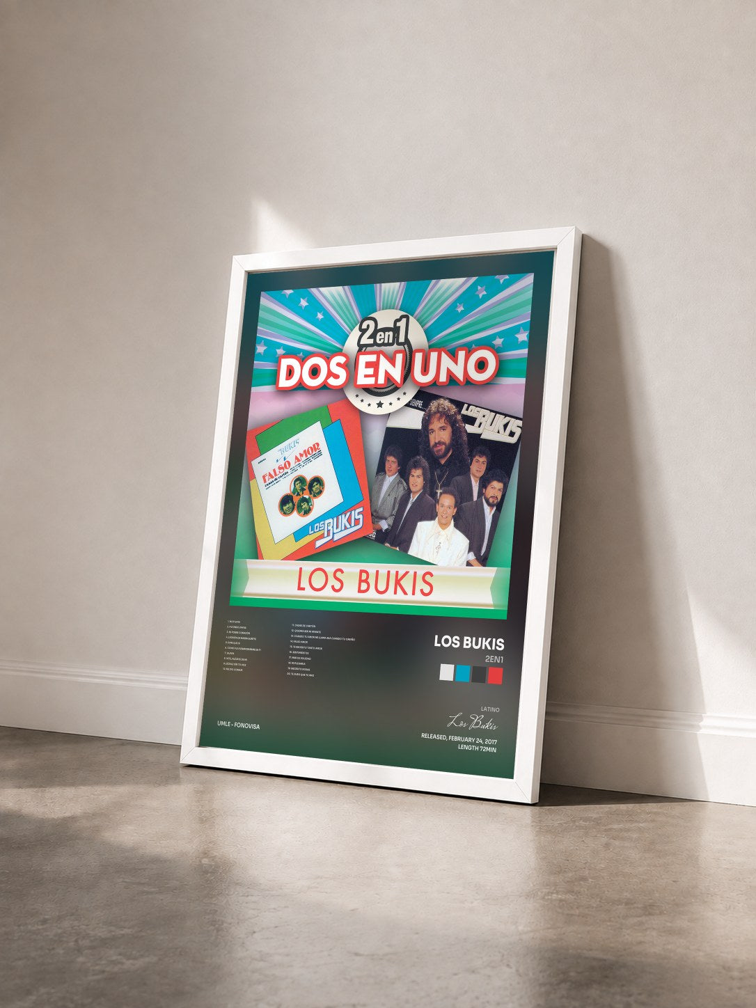 #blanc Tableau de l'album 2En1 de Los Bukis vu de trois quarts, cadre blanc