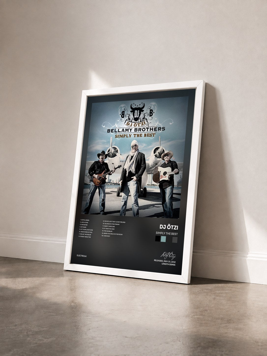 #blanc Tableau de l'album Simply The Best de DJ Ötzi vu de trois quarts, cadre blanc