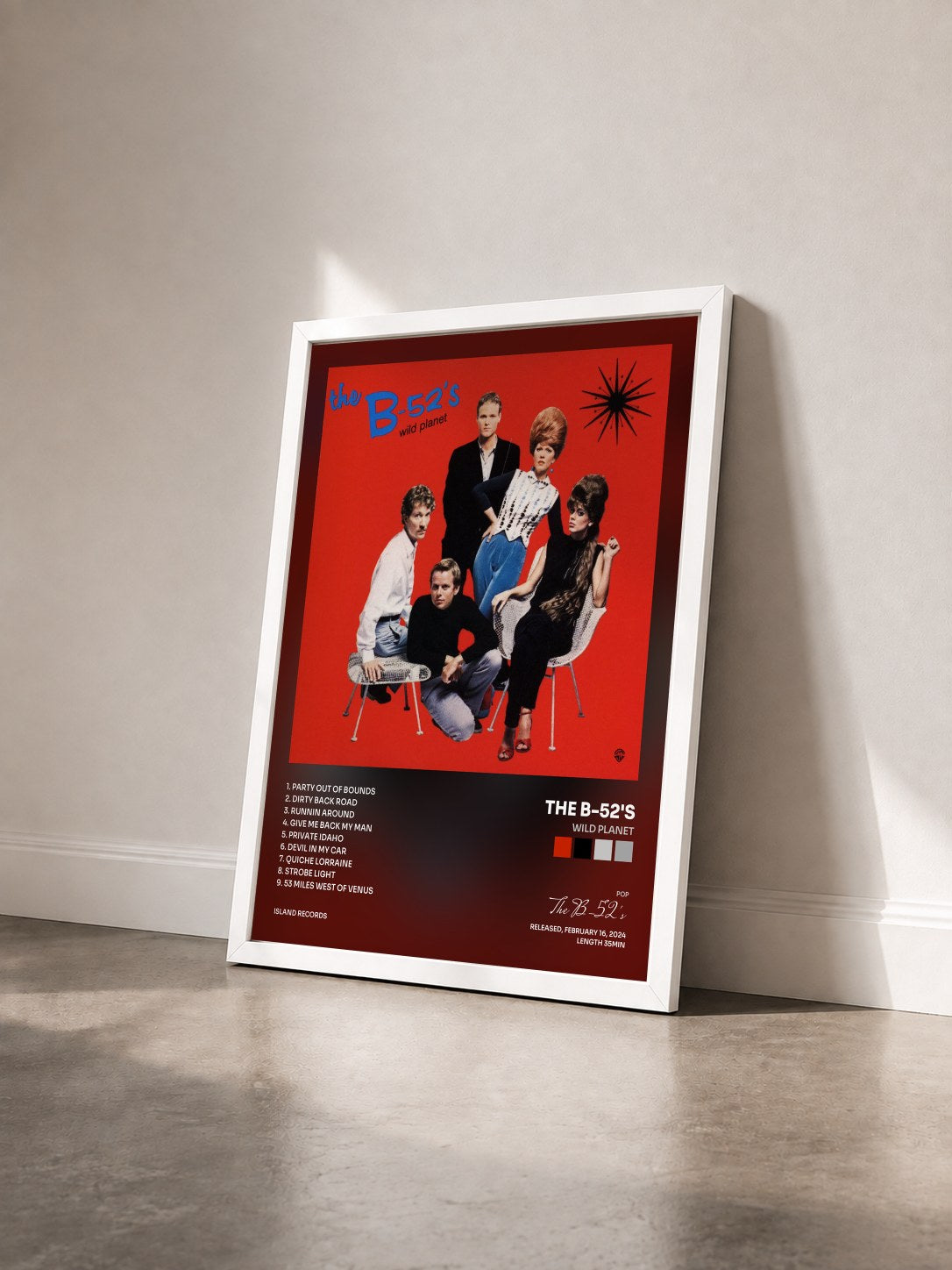 #blanc Tableau de l'album Wild Planet de The B-52's vu de trois quarts, cadre blanc