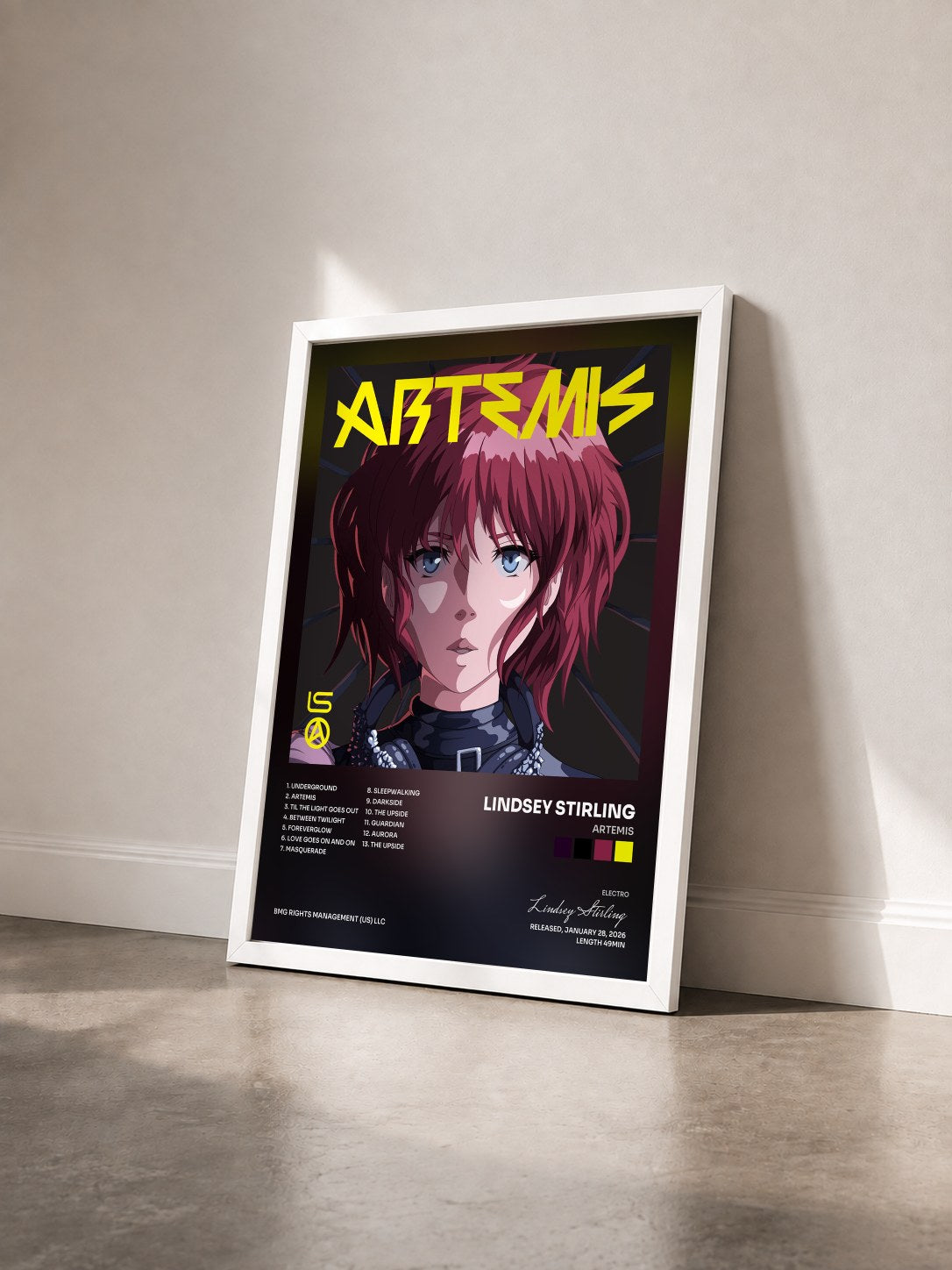 #blanc Tableau de l'album Artemis de Lindsey Stirling vu de trois quarts, cadre blanc