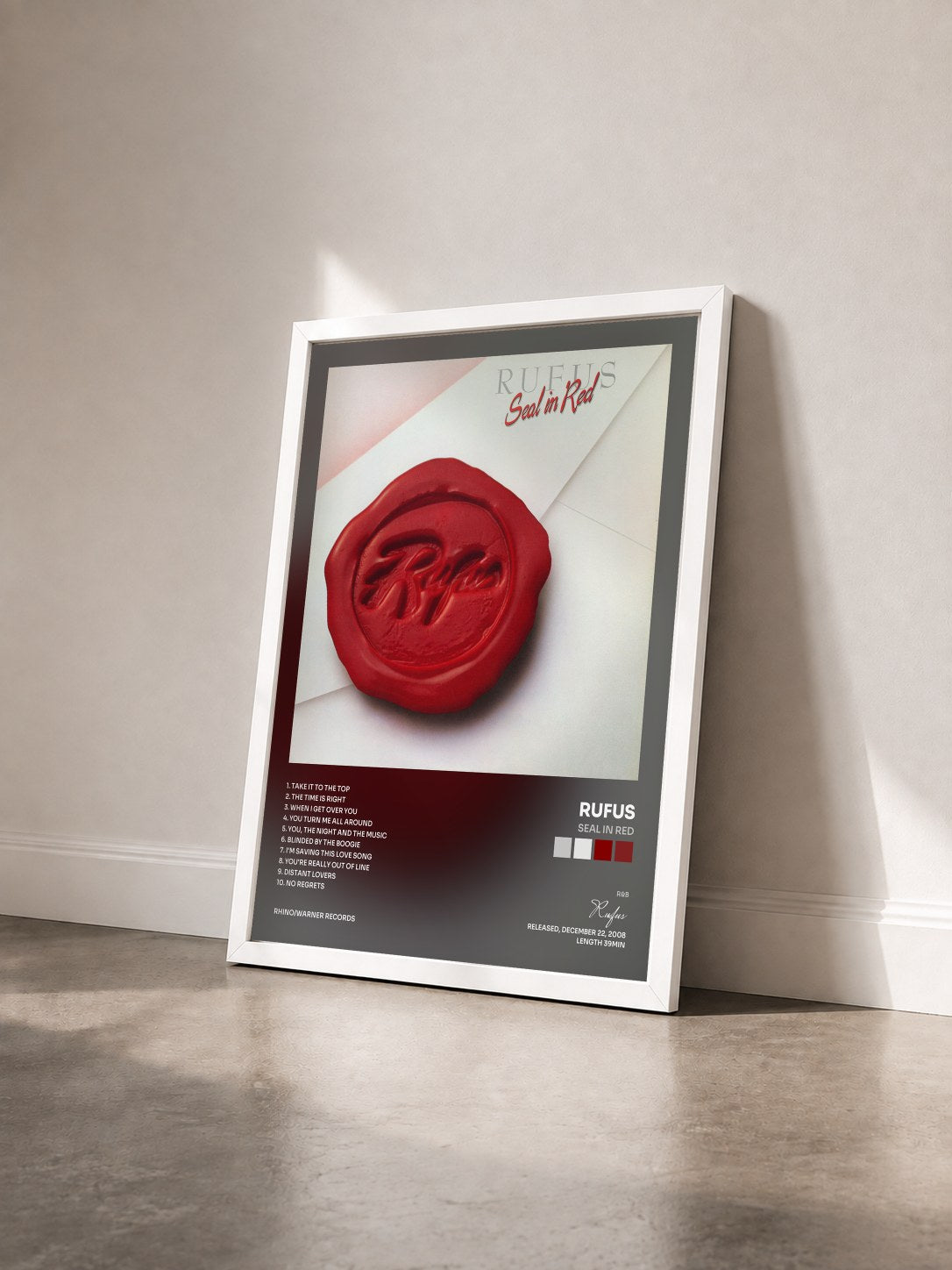 #blanc Tableau de l'album Seal In Red de Rufus vu de trois quarts, cadre blanc