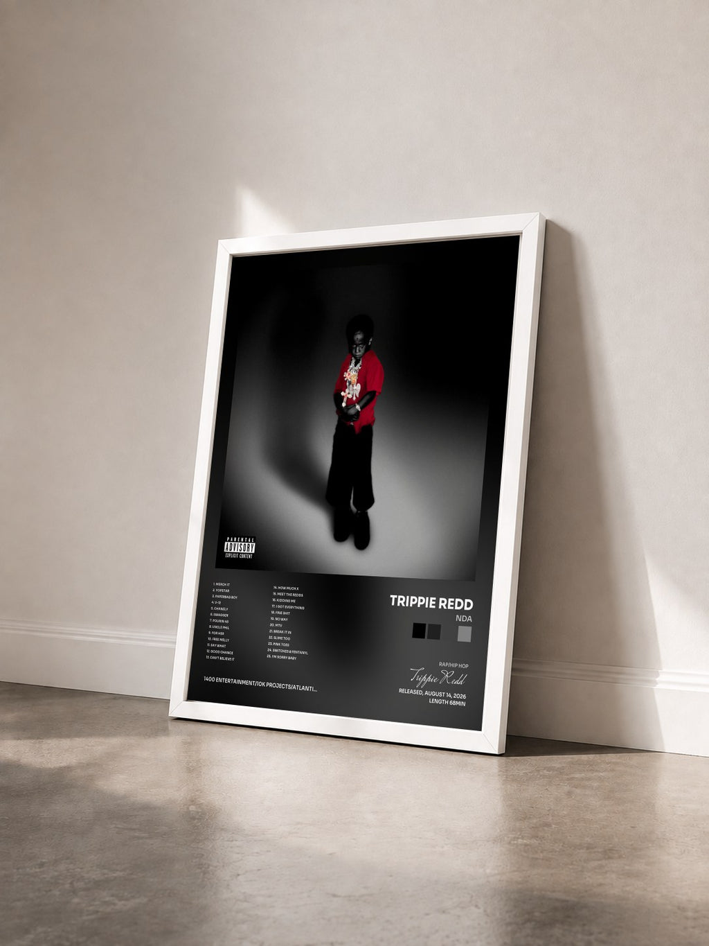 #blanc Tableau de l'album NDA de Trippie Redd vu de trois quarts, cadre blanc