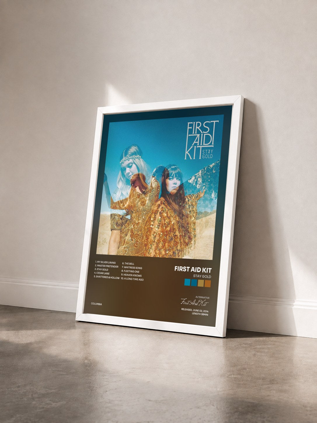 #blanc Tableau de l'album Stay Gold de First Aid Kit vu de trois quarts, cadre blanc