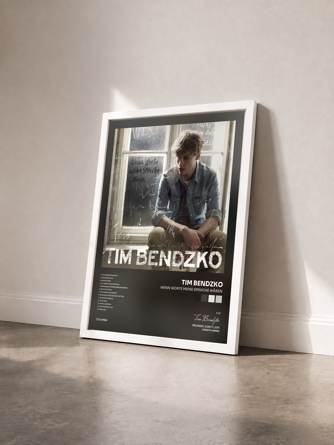 #blanc Tableau de l'album Wenn Worte meine Sprache wären de Tim Bendzko vu de trois quarts, cadre blanc