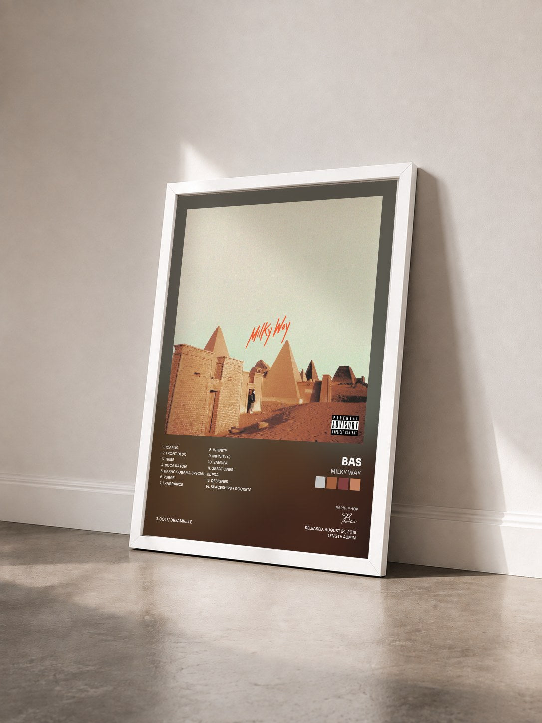#blanc Tableau de l'album Milky Way de Bas vu de trois quarts, cadre blanc
