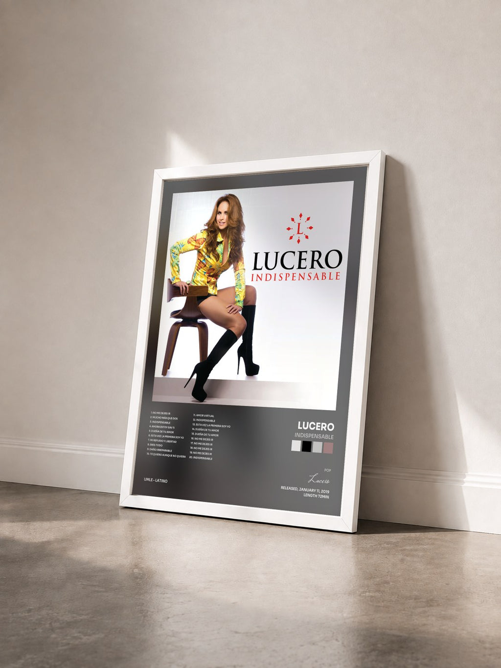 #blanc Indispensable by Lucero as a framed art print seen at an angle, white frame