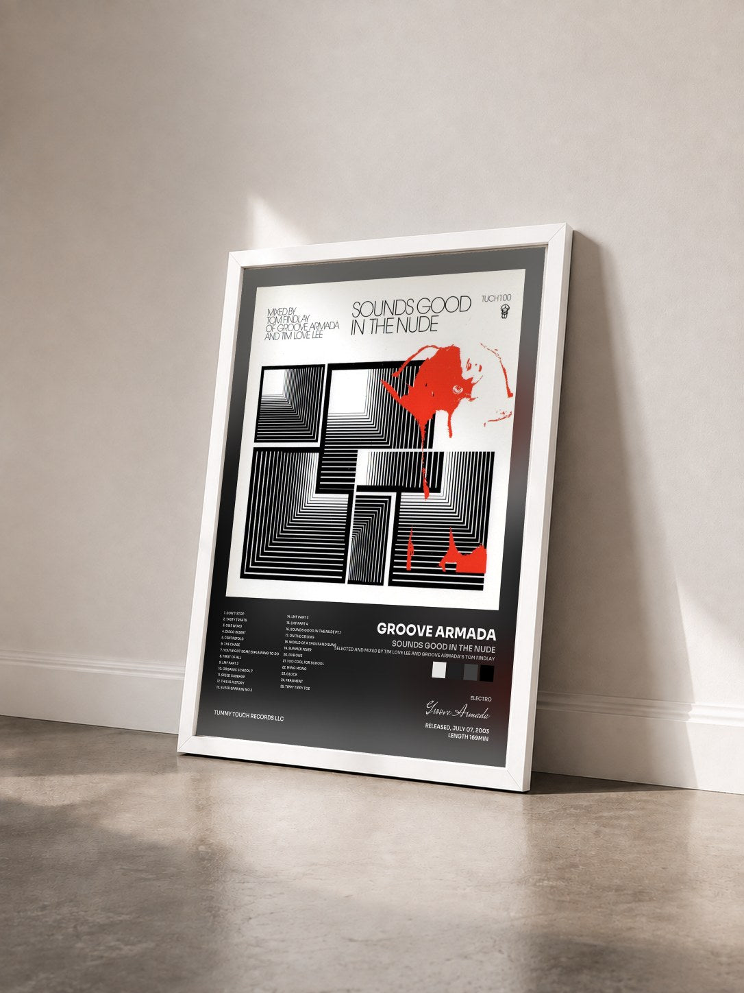 #blanc Tableau de l'album Sounds Good In The Nude (Selected and Mixed by Tim Love Lee and Groove Armada's Tom Findlay) de Groove Armada vu de trois quarts, cadre blanc