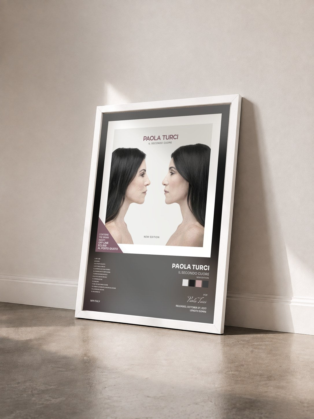 #blanc Tableau de l'album Il secondo cuore (New Edition) de Paola Turci vu de trois quarts, cadre blanc
