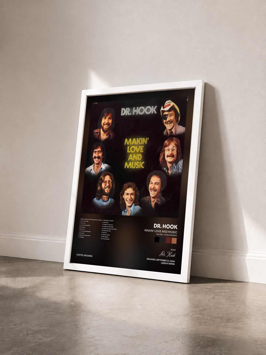 #blanc Tableau de l'album Makin' Love And Music (The 1976 - 79 Recordings) de Dr. Hook vu de trois quarts, cadre blanc