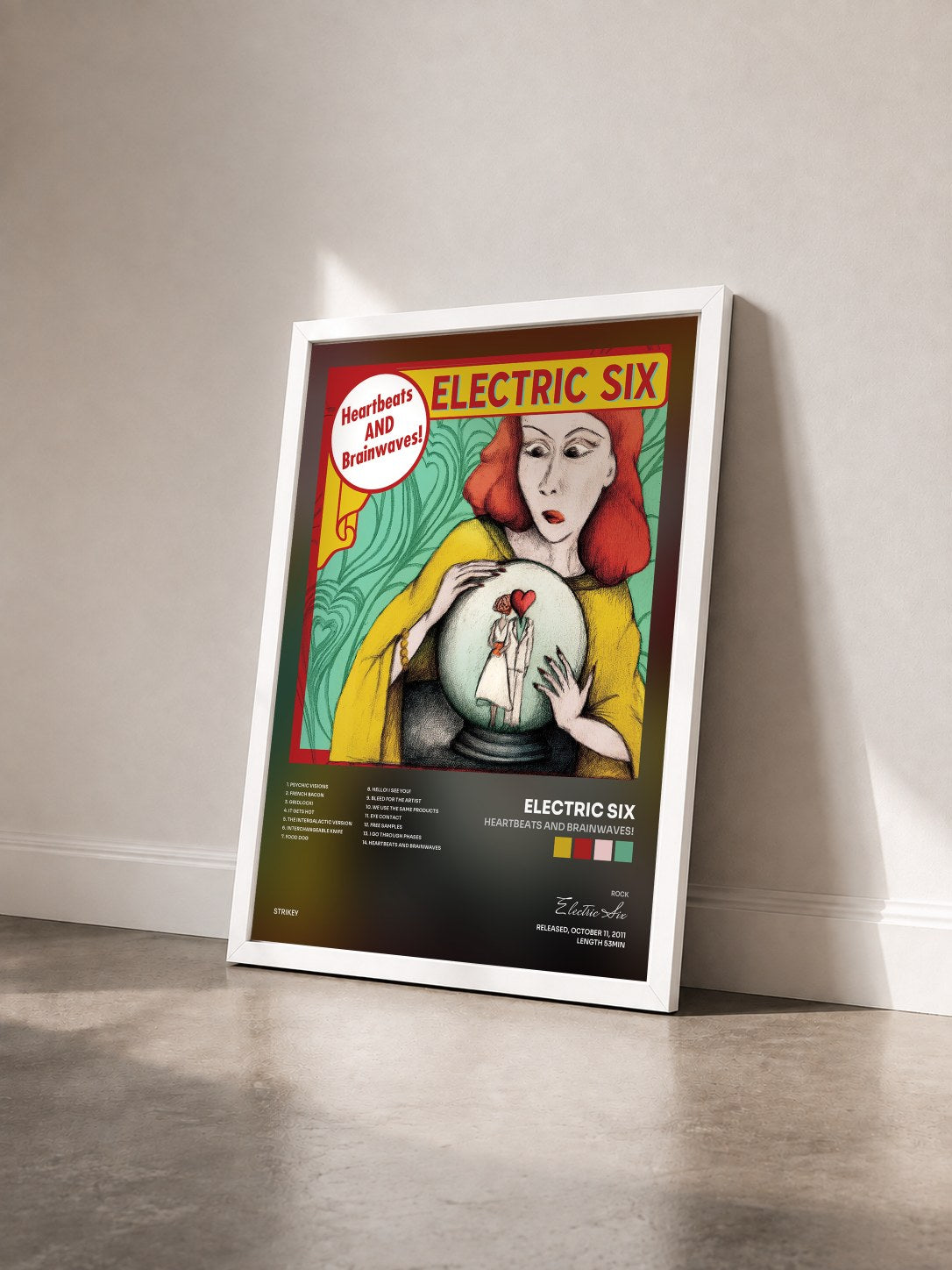 #blanc Tableau de l'album Heartbeats and Brainwaves! de Electric Six vu de trois quarts, cadre blanc