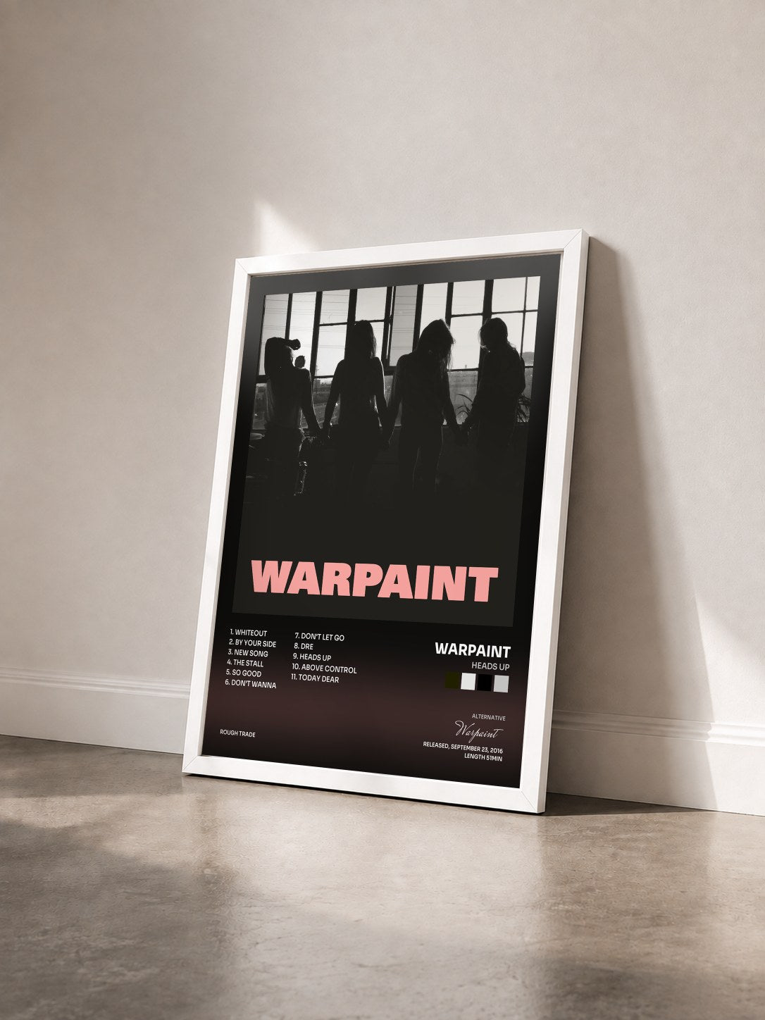 #blanc Tableau de l'album Heads Up de Warpaint vu de trois quarts, cadre blanc