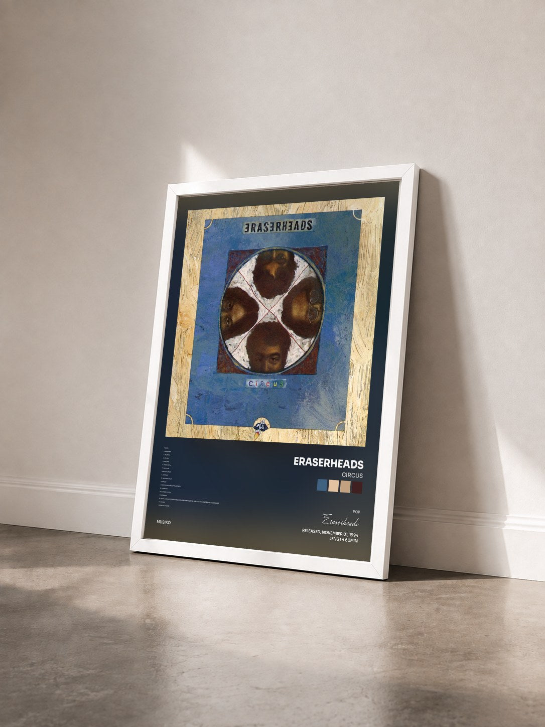 #blanc Tableau de l'album Circus de Eraserheads vu de trois quarts, cadre blanc