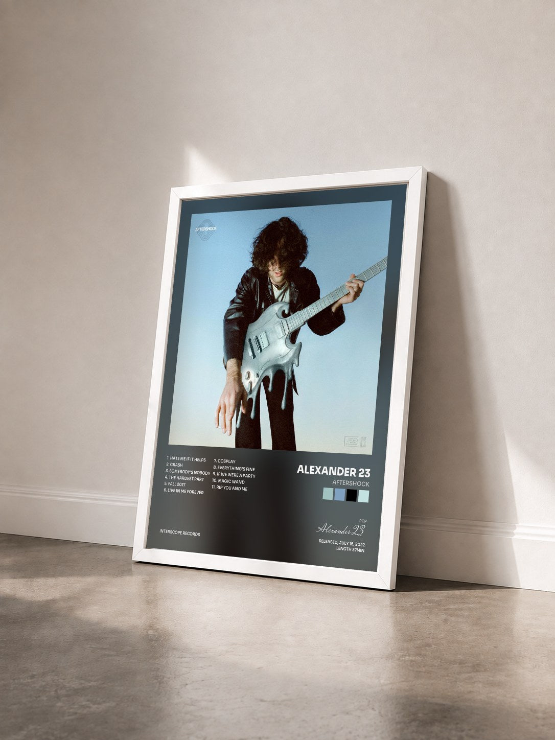 #blanc Tableau de l'album Aftershock de Alexander 23 vu de trois quarts, cadre blanc