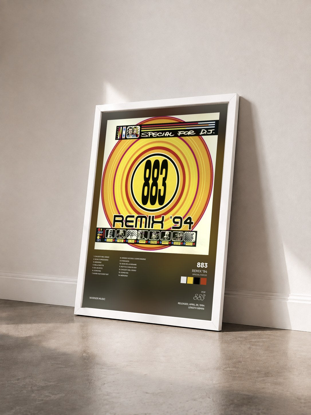 #blanc Tableau de l'album Remix '94 (Special for DJ) de 883 vu de trois quarts, cadre blanc