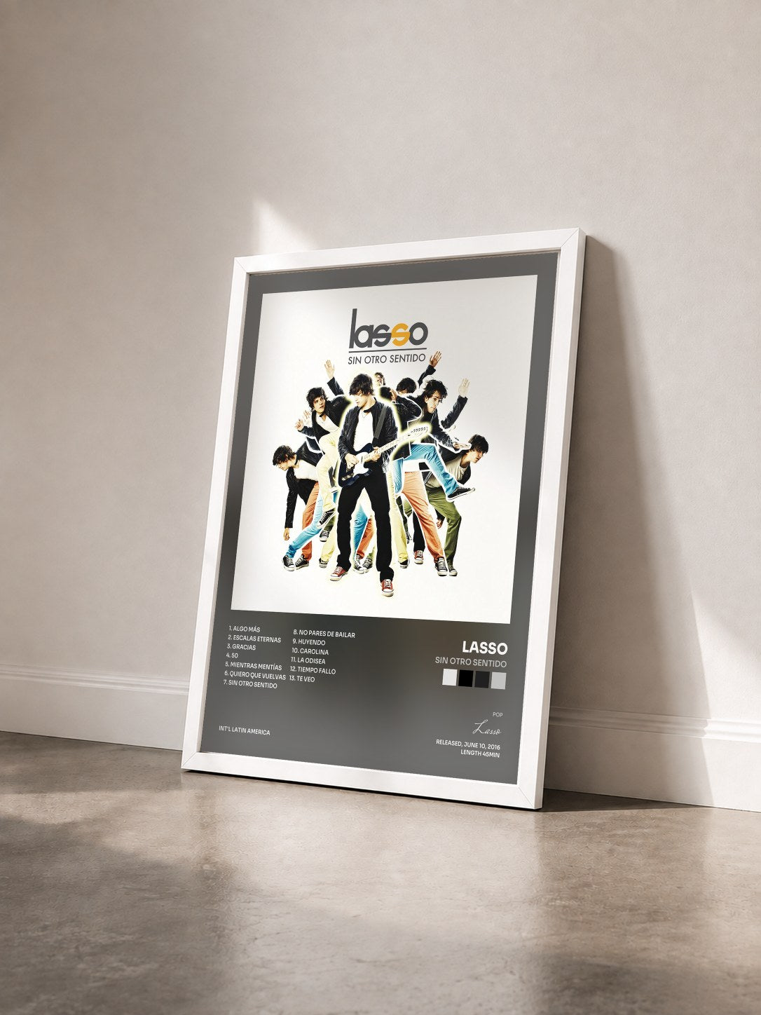 #blanc Tableau de l'album Sin Otro Sentido de Lasso vu de trois quarts, cadre blanc