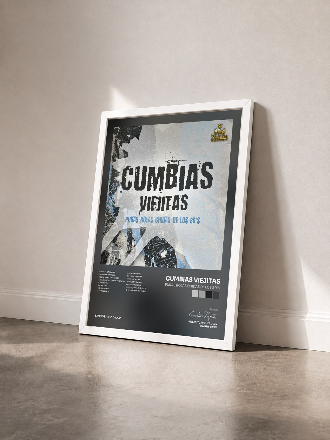 #blanc Tableau de l'album Puras Rolas Chidas De Los 80's de Cumbias Viejitas vu de trois quarts, cadre blanc