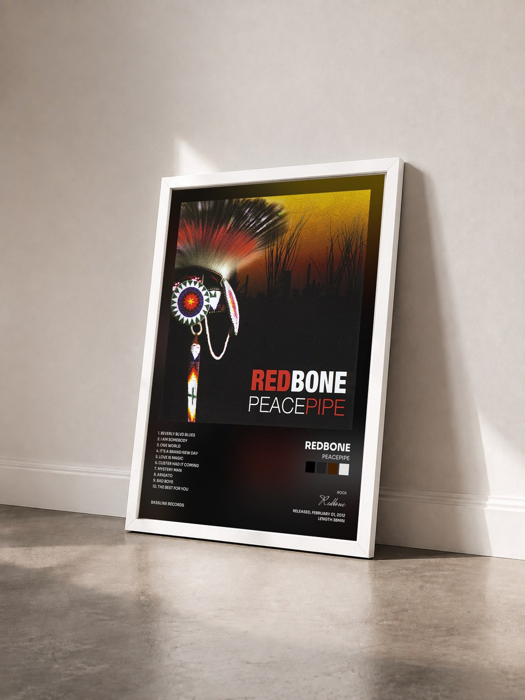 #blanc Tableau de l'album Peacepipe de Redbone vu de trois quarts, cadre blanc