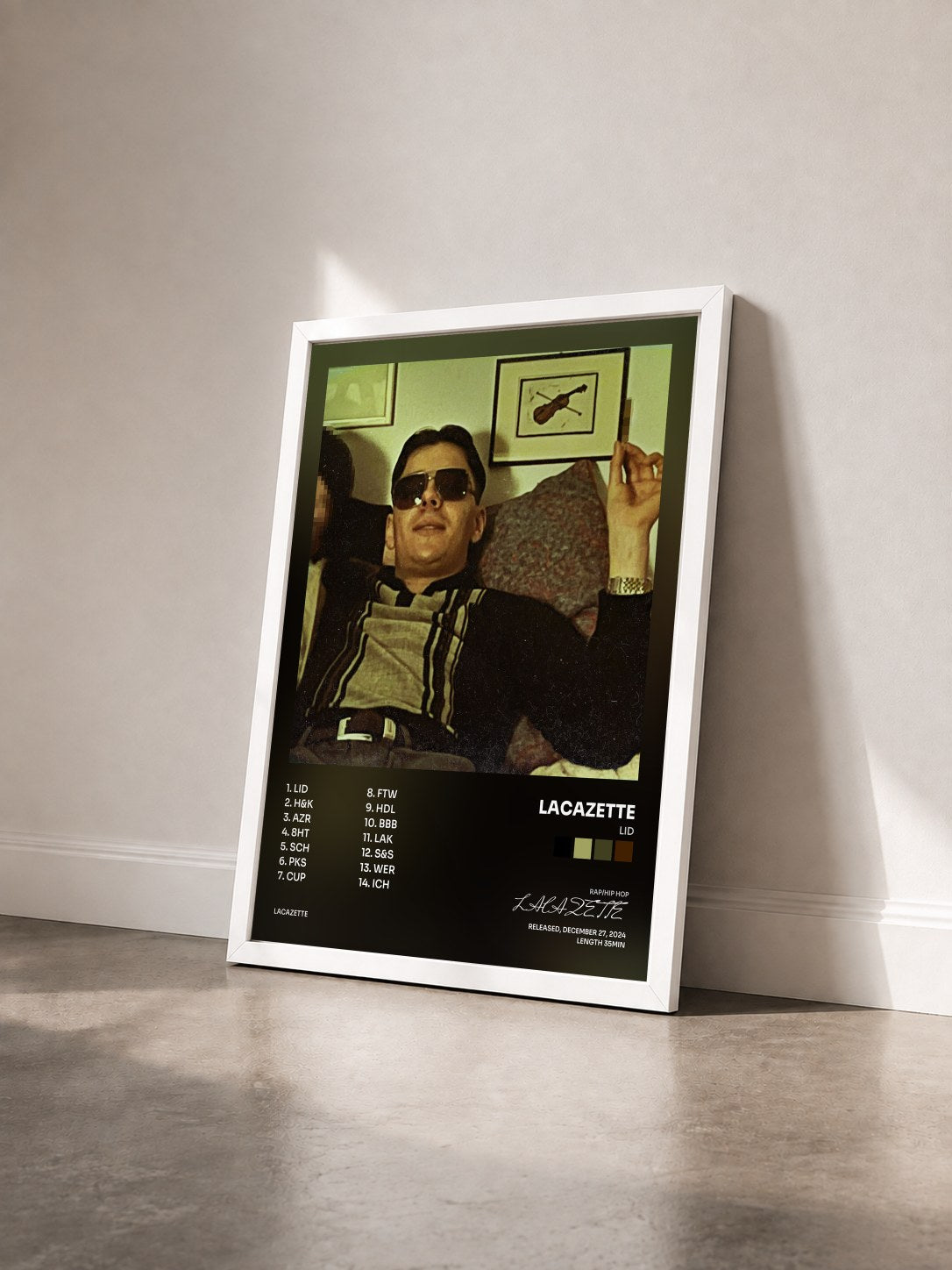 #blanc Tableau de l'album LID de LACAZETTE vu de trois quarts, cadre blanc