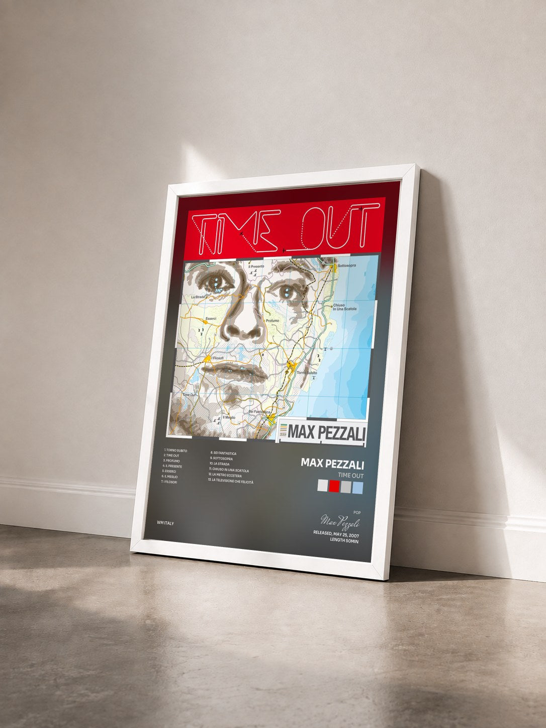 #blanc Tableau de l'album Time out de Max Pezzali vu de trois quarts, cadre blanc