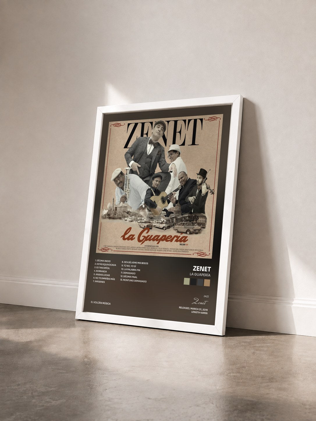 #blanc Tableau de l'album La Guapería de Zenet vu de trois quarts, cadre blanc