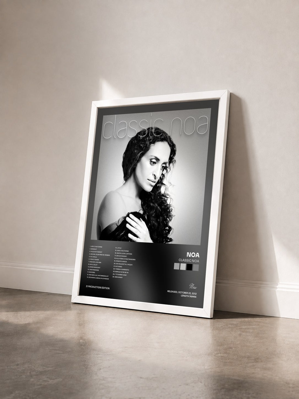 #blanc Classic Noa by Noa as a framed art print seen at an angle, white frame