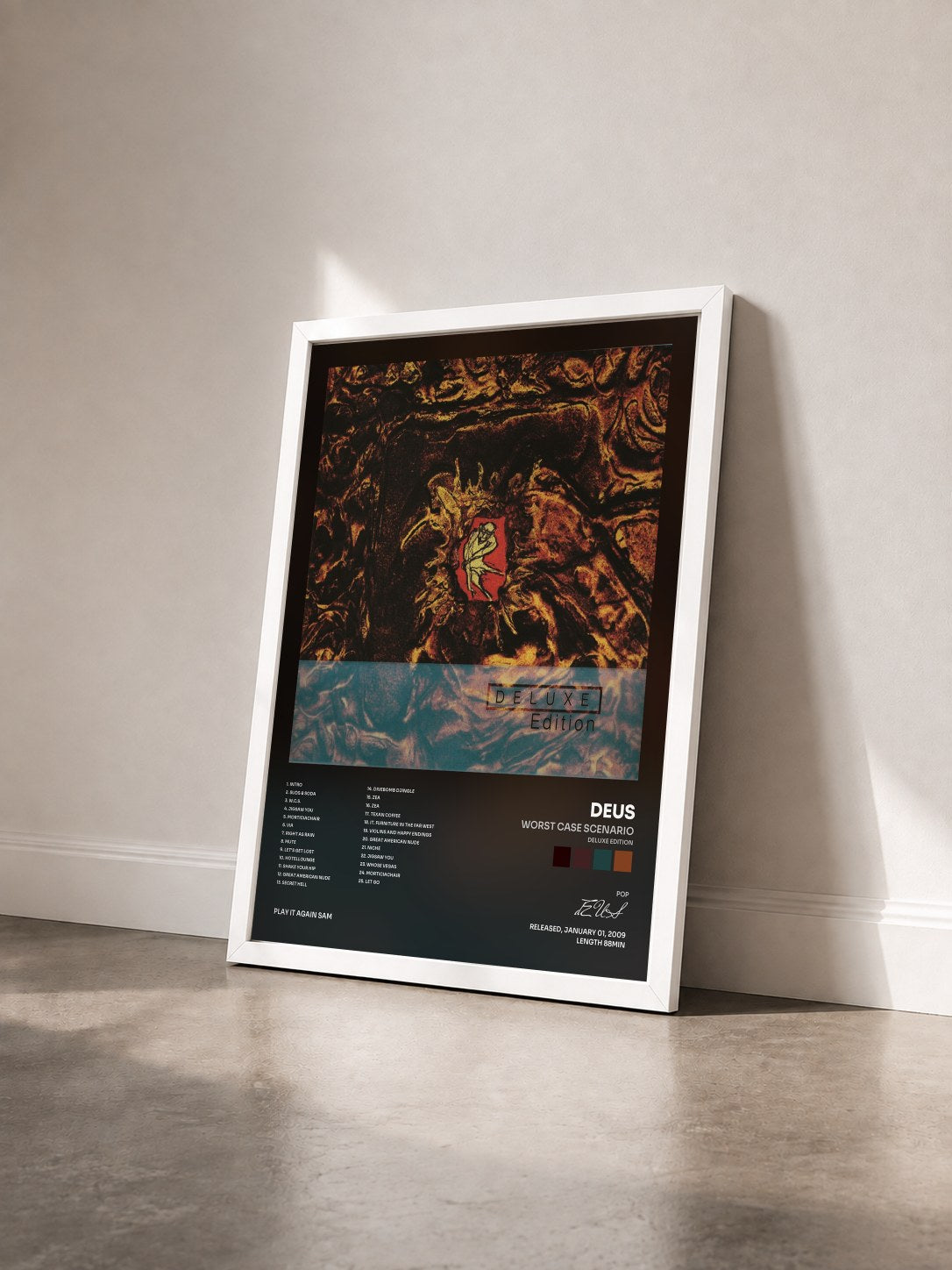#blanc Tableau de l'album Worst Case Scenario (Deluxe Edition) de dEUS vu de trois quarts, cadre blanc