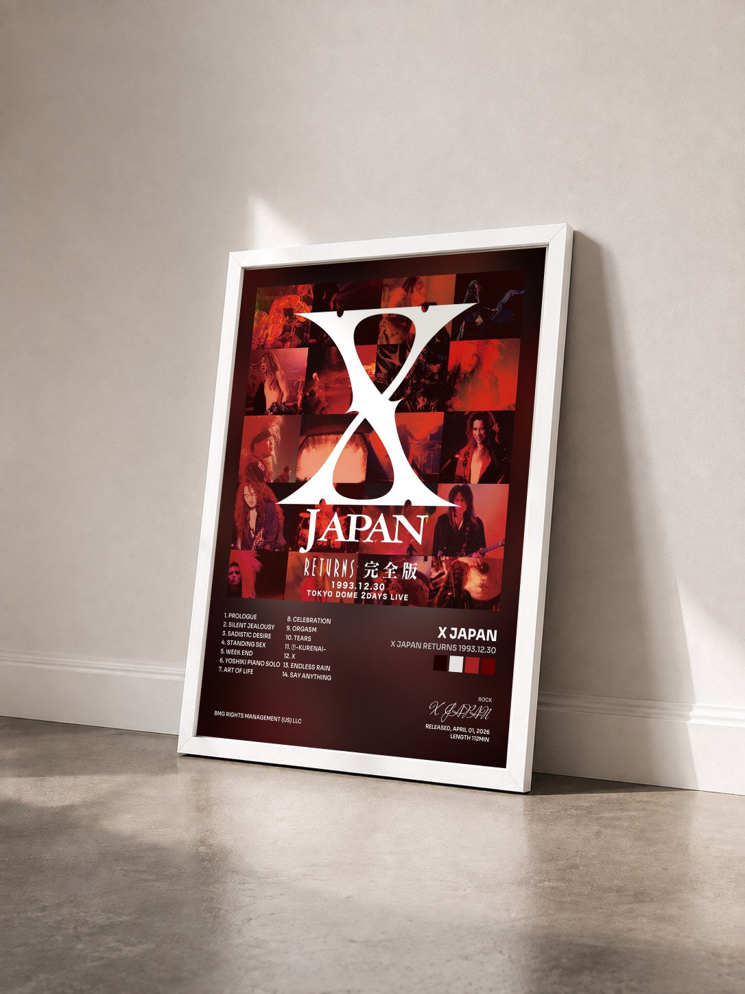 #blanc Tableau de l'album X JAPAN RETURNS 1993.12.30 de X JAPAN vu de trois quarts, cadre blanc