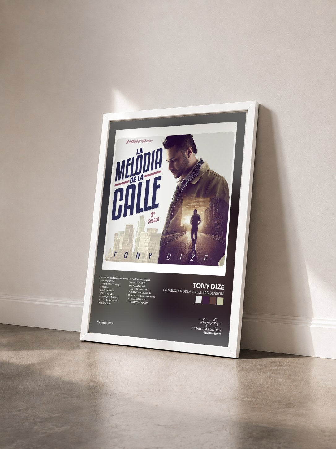 #blanc Tableau de l'album La Melodia De La Calle 3rd Season de Tony Dize vu de trois quarts, cadre blanc