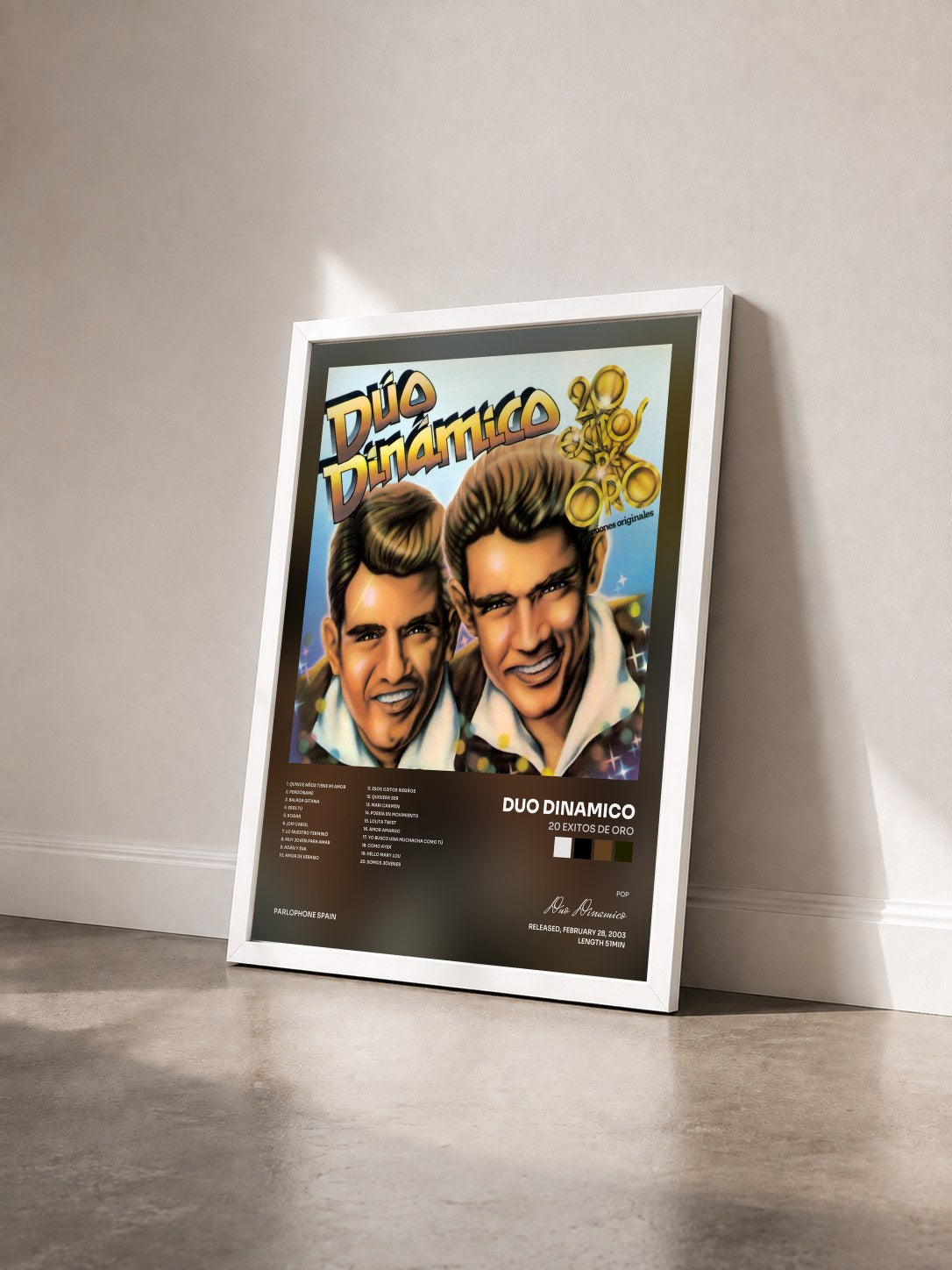 #blanc Tableau de l'album 20 Exitos De Oro de Duo Dinamico vu de trois quarts, cadre blanc