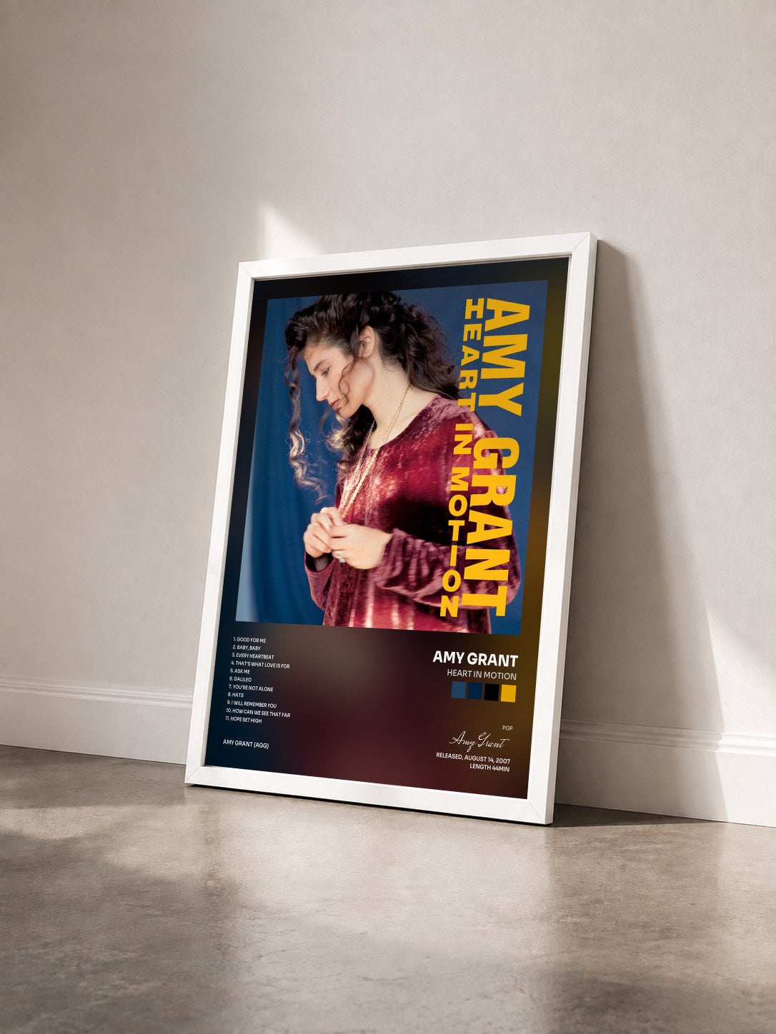 #blanc Tableau de l'album Heart In Motion de Amy Grant vu de trois quarts, cadre blanc