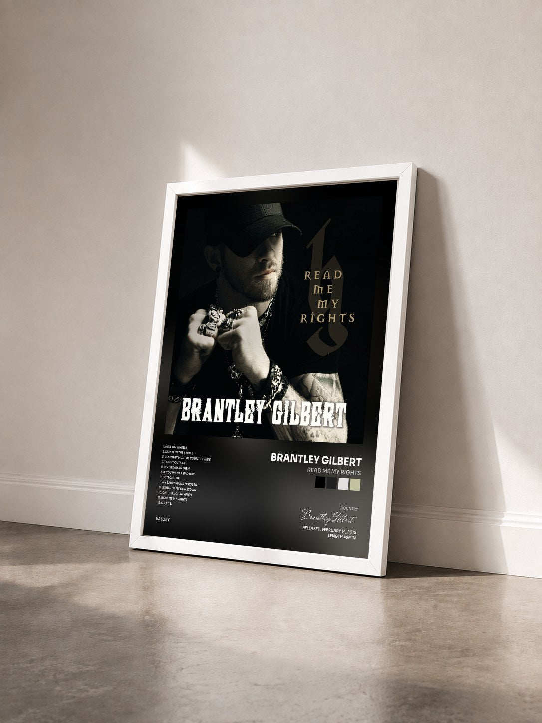 #blanc Tableau de l'album Read Me My Rights de Brantley Gilbert vu de trois quarts, cadre blanc