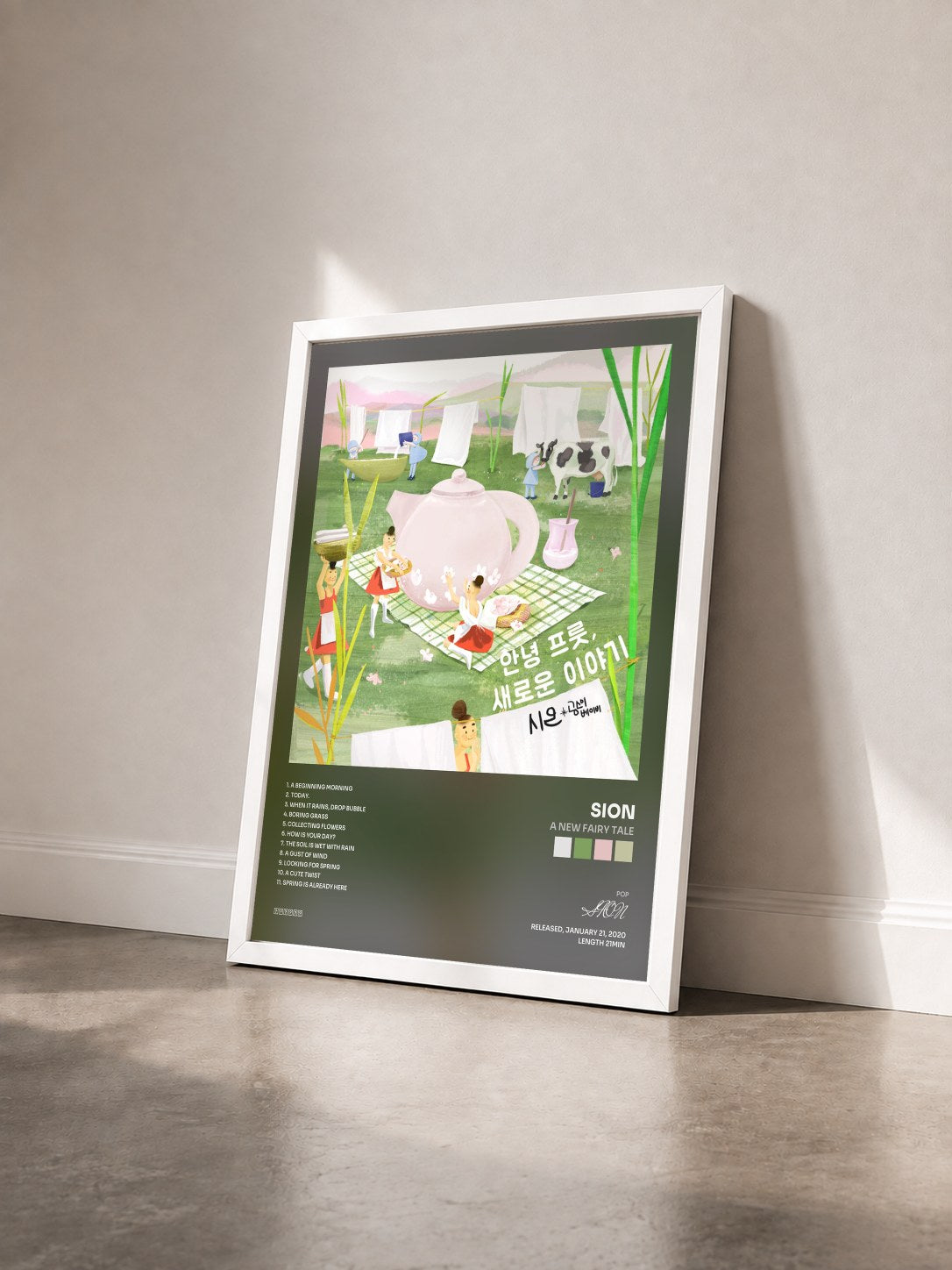 #blanc Tableau de l'album A New Fairy Tale de SION vu de trois quarts, cadre blanc