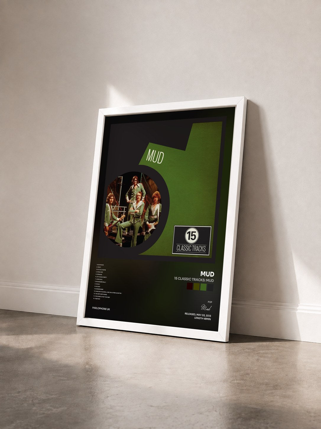 #blanc Tableau de l'album 15 Classic Tracks: Mud de Mud vu de trois quarts, cadre blanc