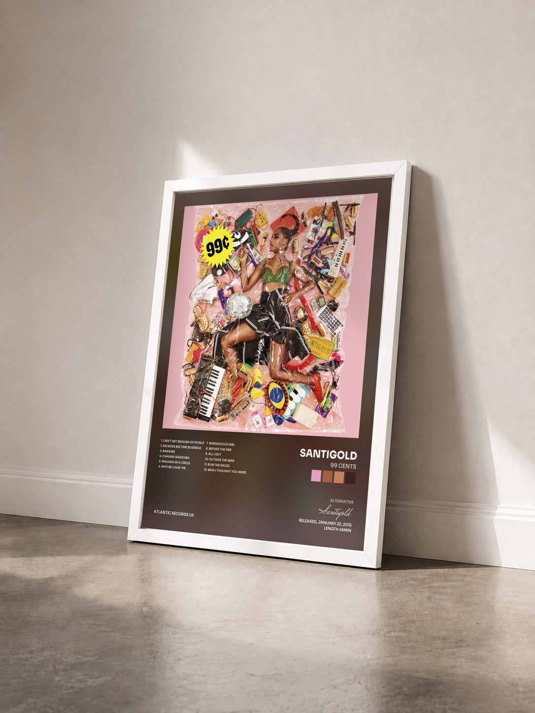 #blanc Tableau de l'album 99 Cents de Santigold vu de trois quarts, cadre blanc