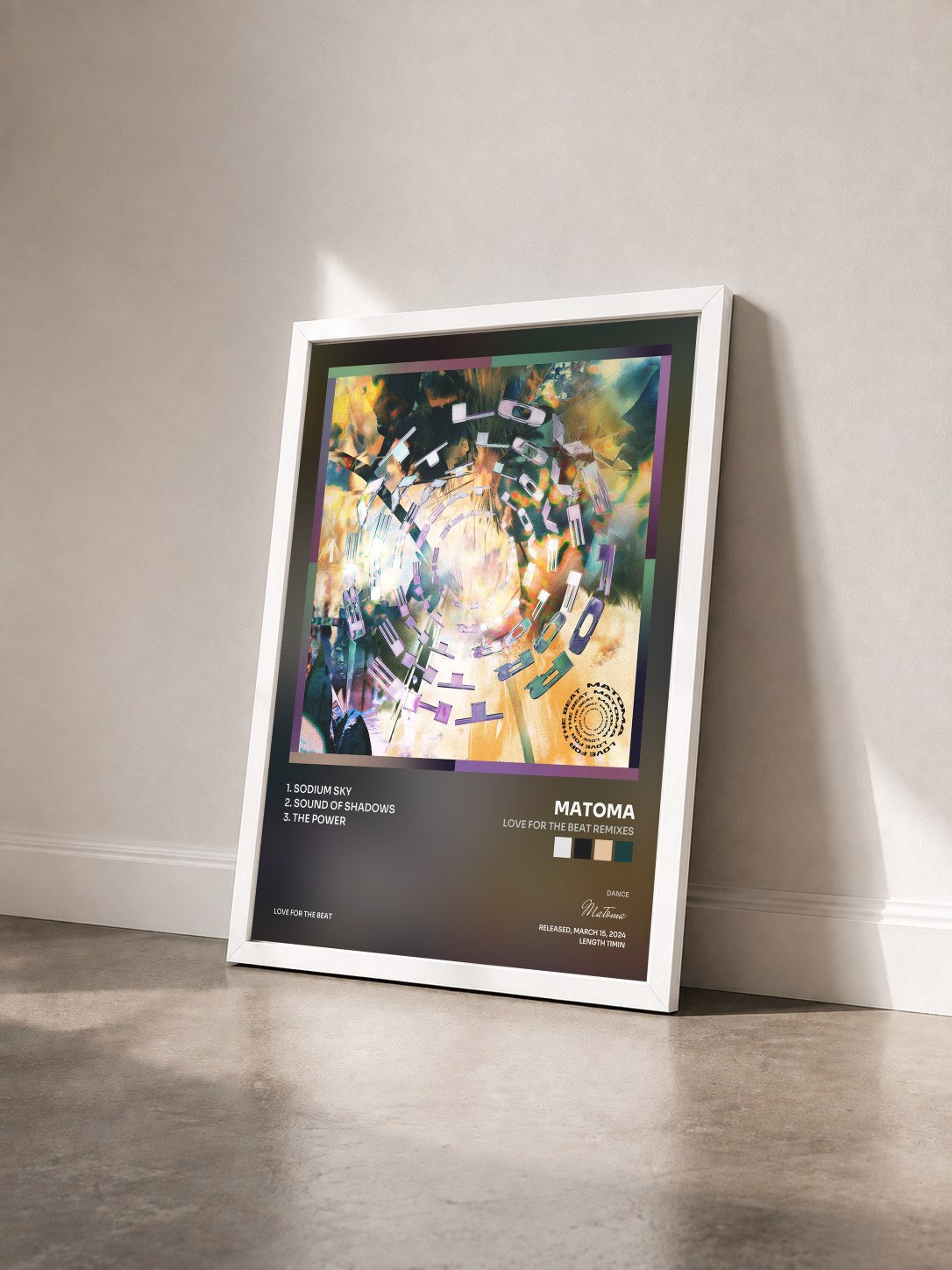 #blanc Tableau de l'album Love For The Beat Remixes de Matoma vu de trois quarts, cadre blanc