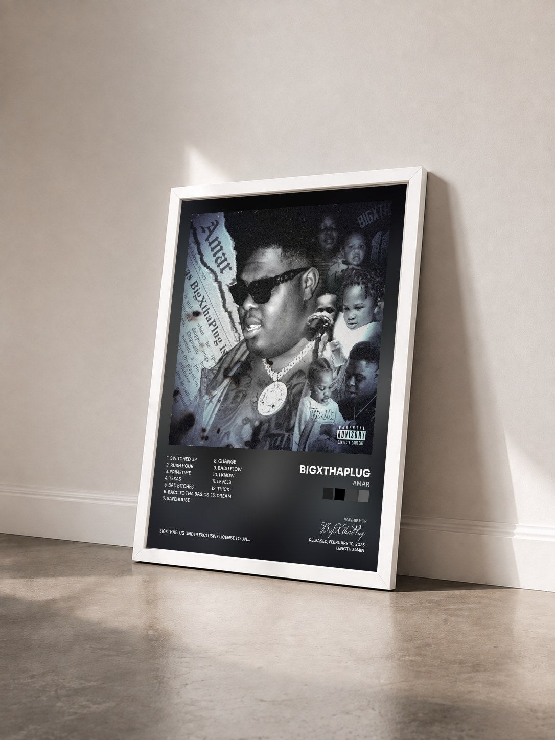 #blanc Tableau de l'album AMAR de BigXthaPlug vu de trois quarts, cadre blanc