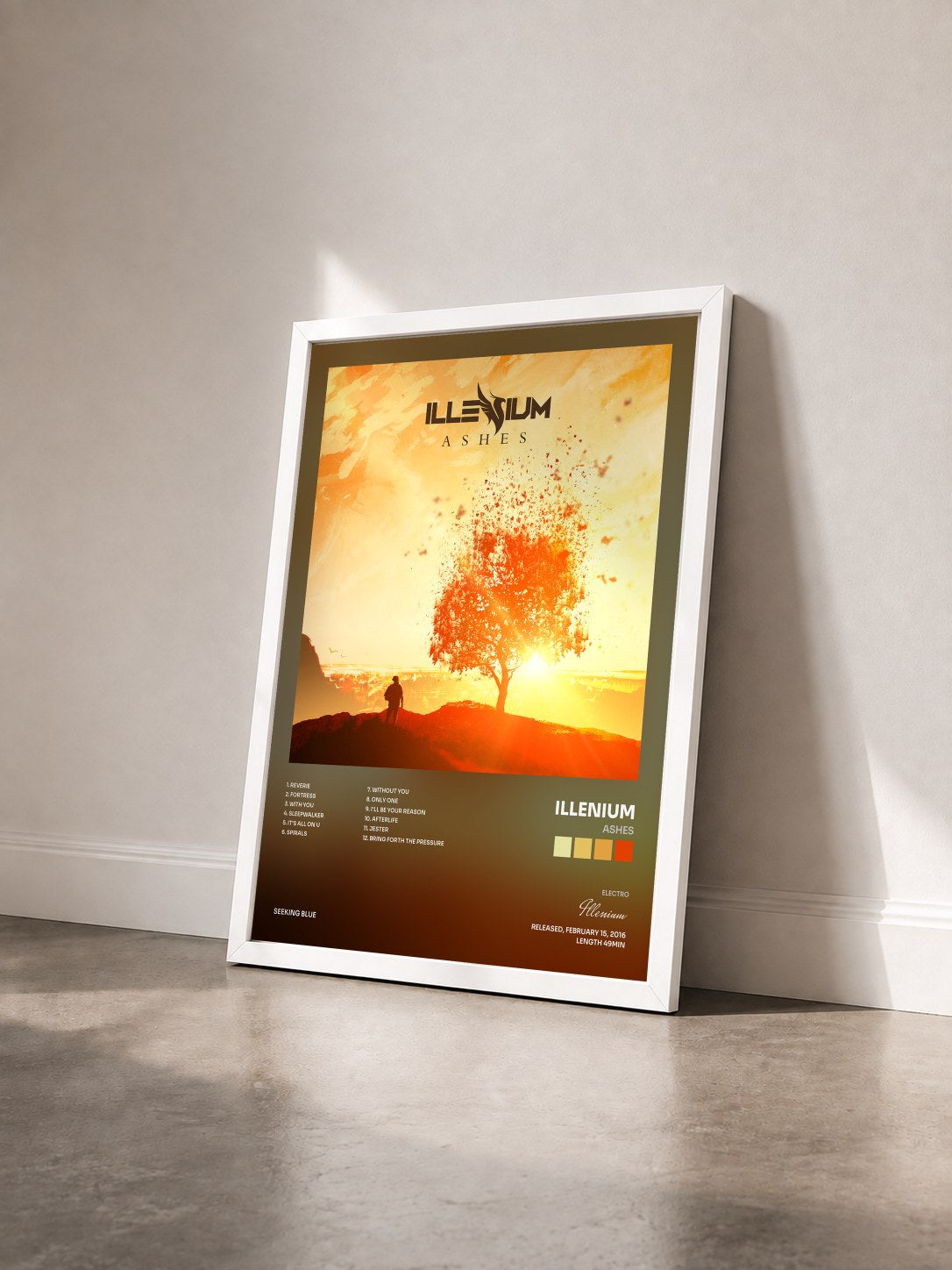 #blanc Tableau de l'album Ashes de Illenium vu de trois quarts, cadre blanc
