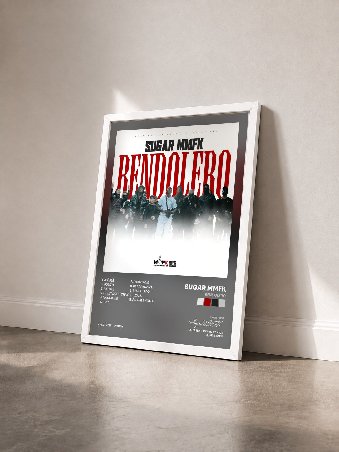 #blanc Tableau de l'album Bendolero de Sugar MMFK vu de trois quarts, cadre blanc