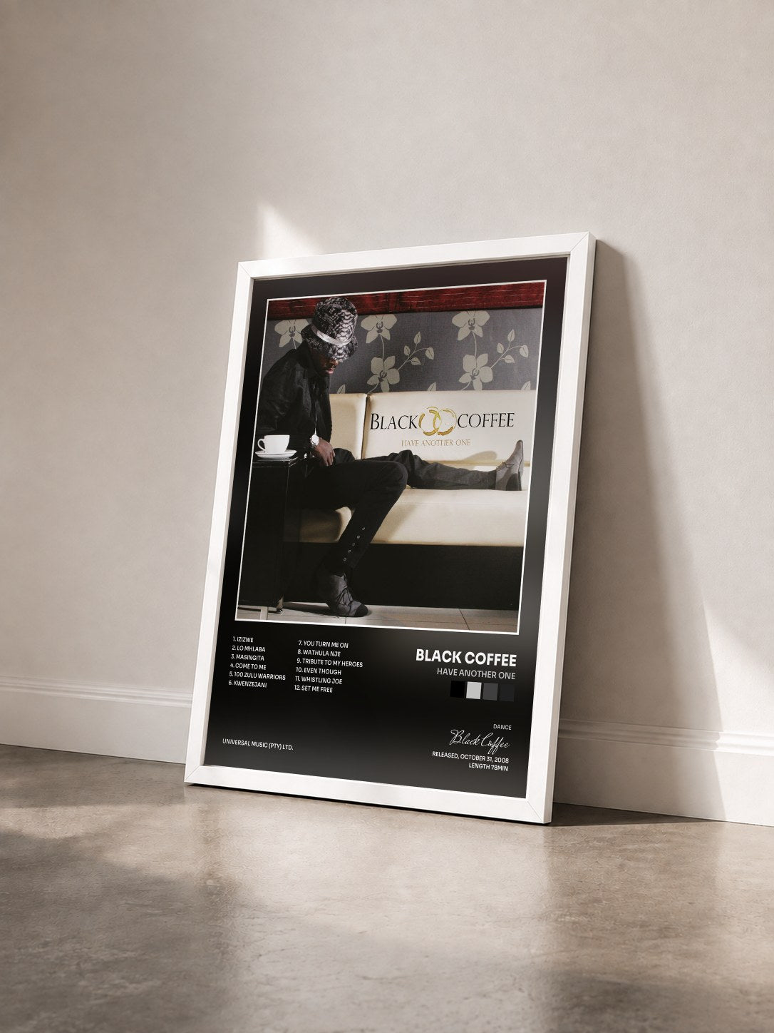 #blanc Tableau de l'album Have Another One de Black Coffee vu de trois quarts, cadre blanc