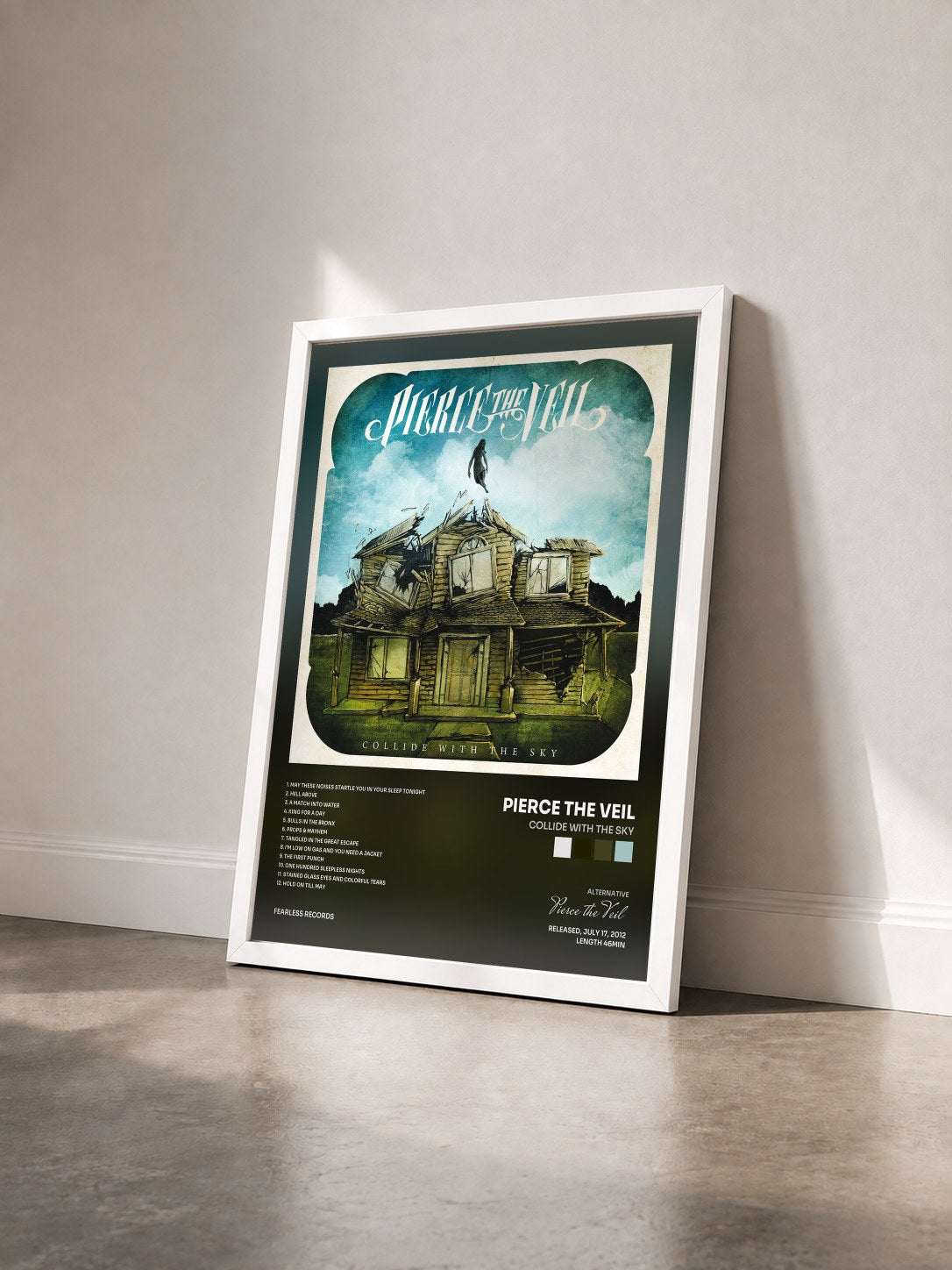 #blanc Tableau de l'album Collide With The Sky de Pierce the Veil vu de trois quarts, cadre blanc