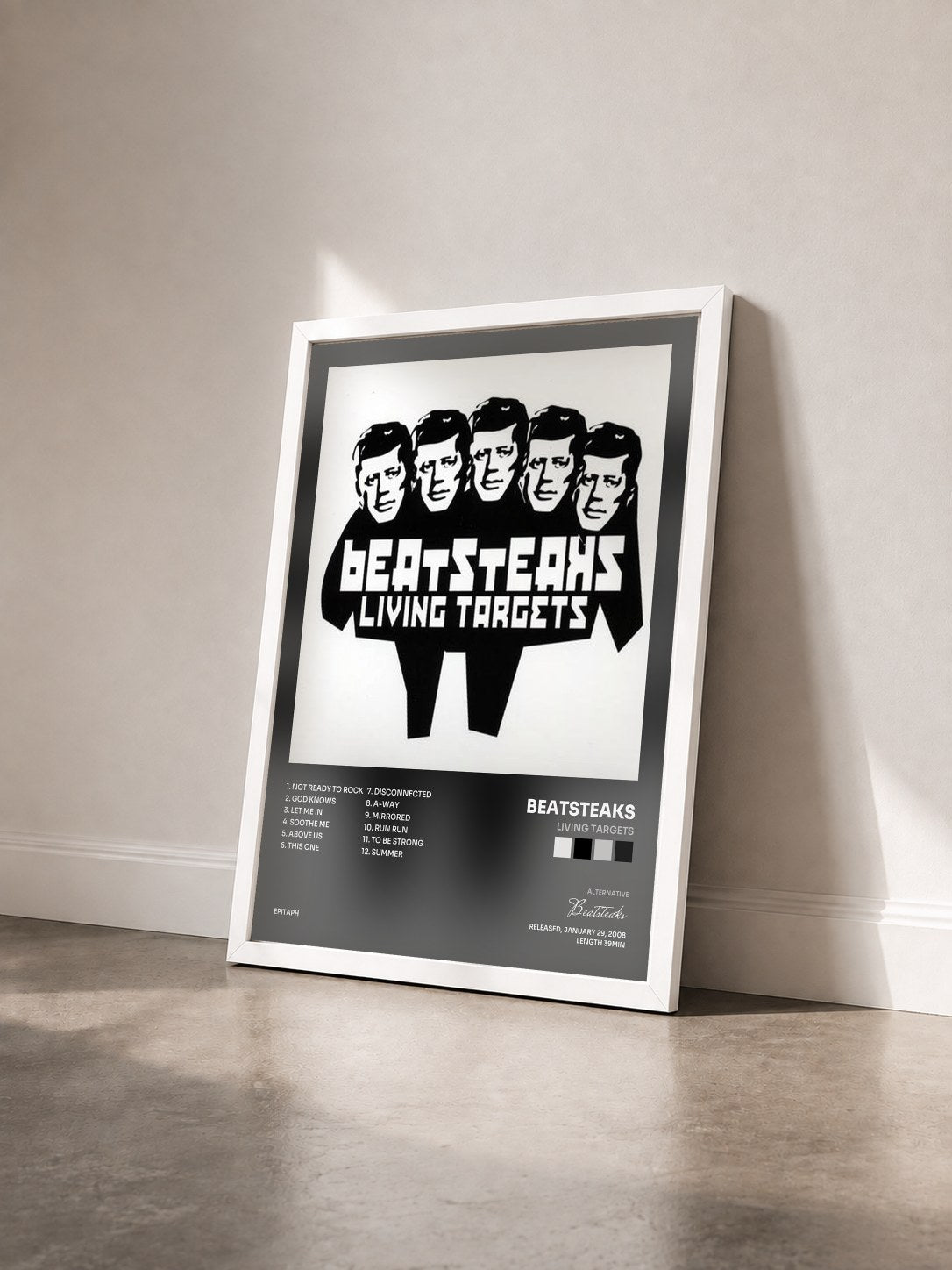 #blanc Tableau de l'album Living Targets de Beatsteaks vu de trois quarts, cadre blanc