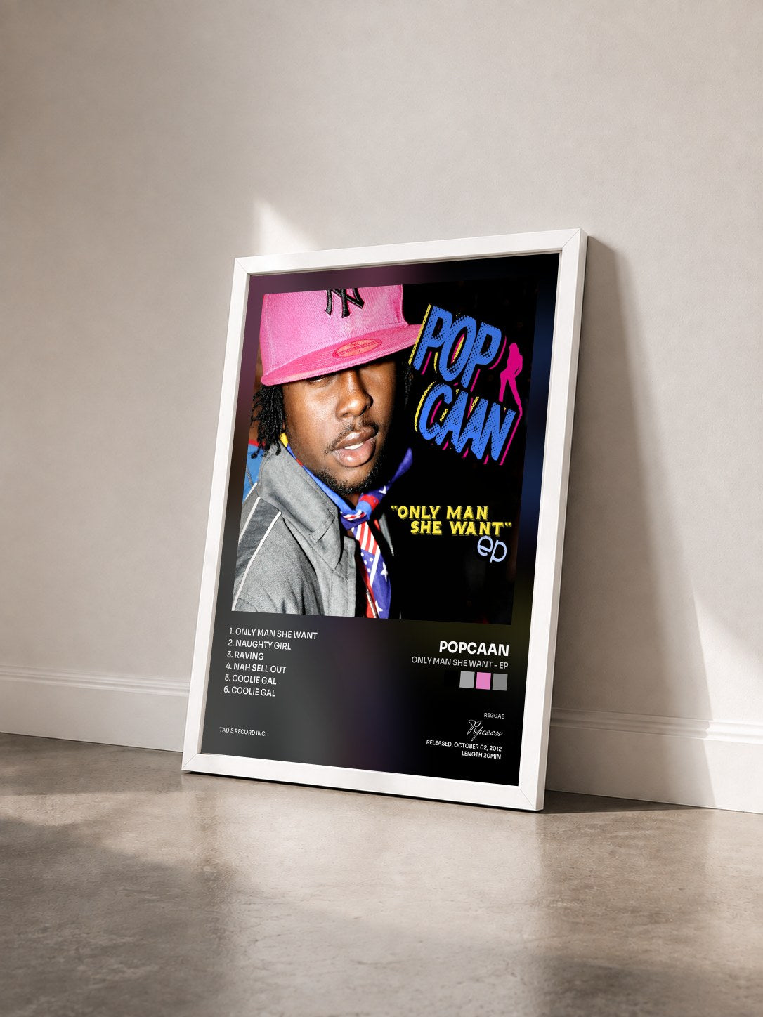 #blanc Tableau de l'album Only Man She Want - EP de Popcaan vu de trois quarts, cadre blanc
