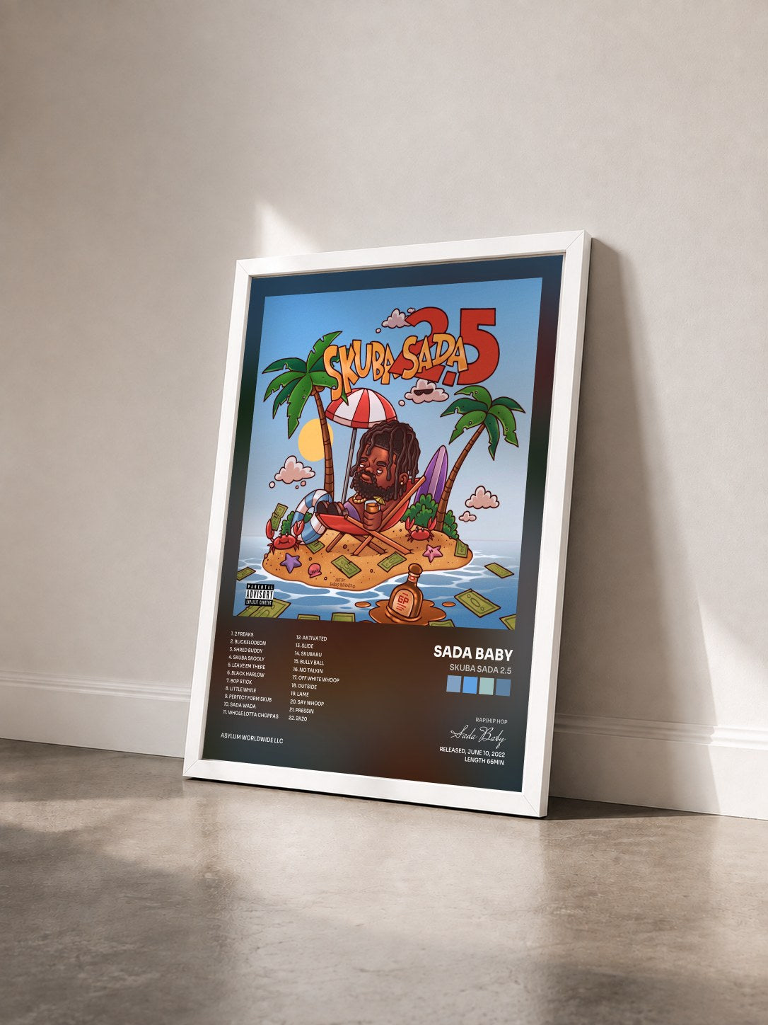 #blanc Tableau de l'album Skuba Sada 2.5 de Sada Baby vu de trois quarts, cadre blanc