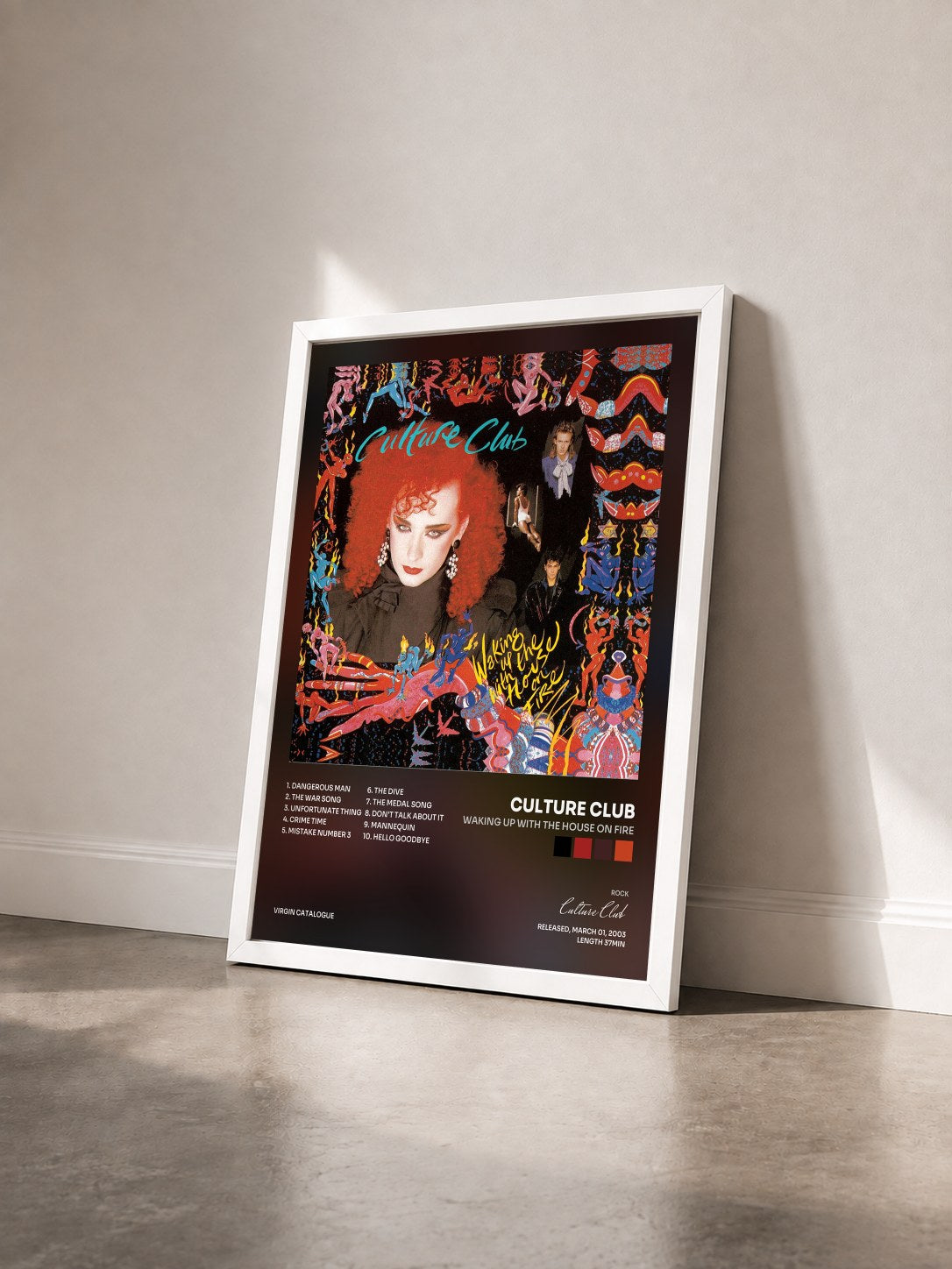 #blanc Tableau de l'album Waking Up With The House On Fire de Culture Club vu de trois quarts, cadre blanc
