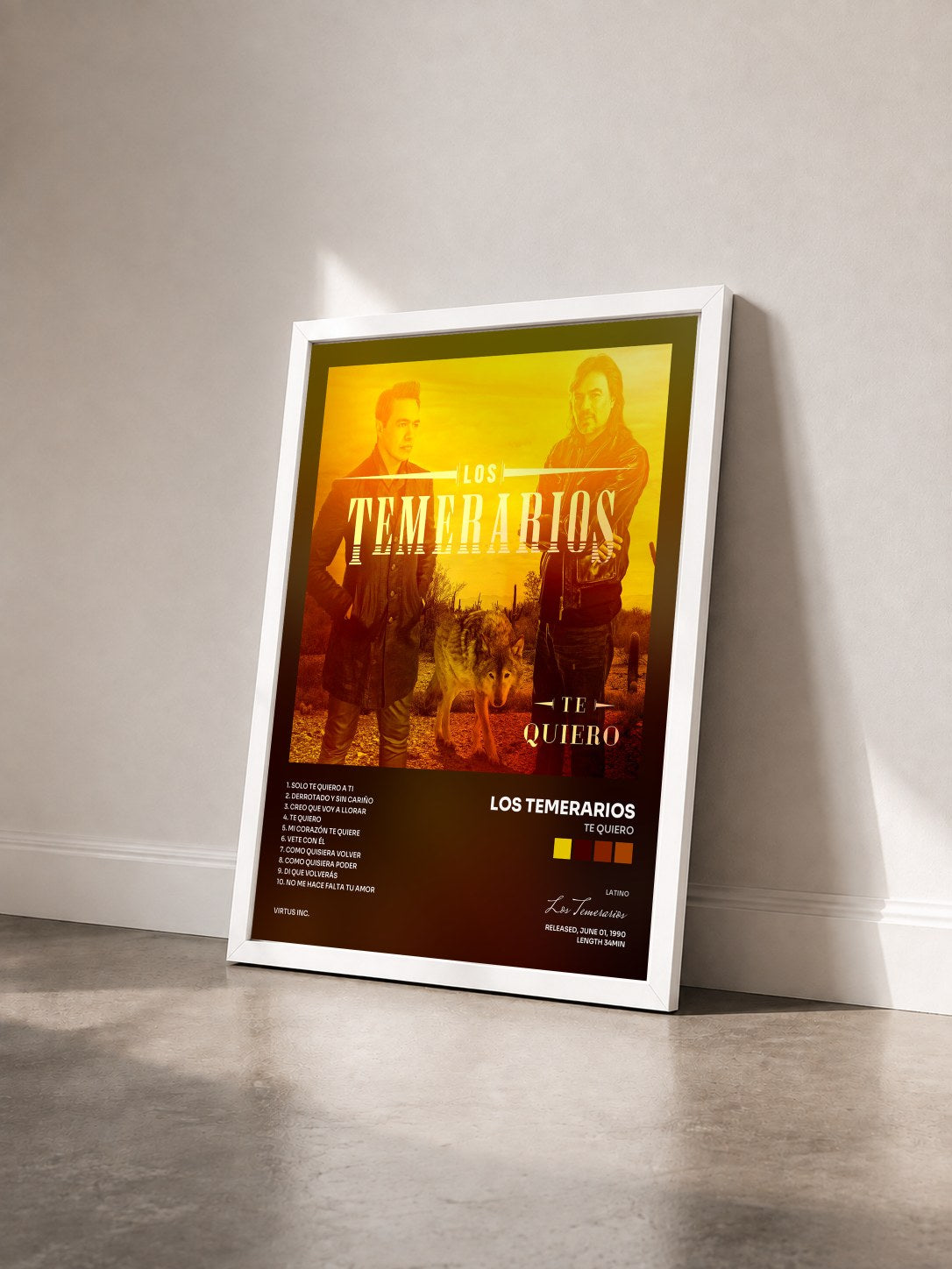 #blanc Tableau de l'album Te Quiero de Los Temerarios vu de trois quarts, cadre blanc