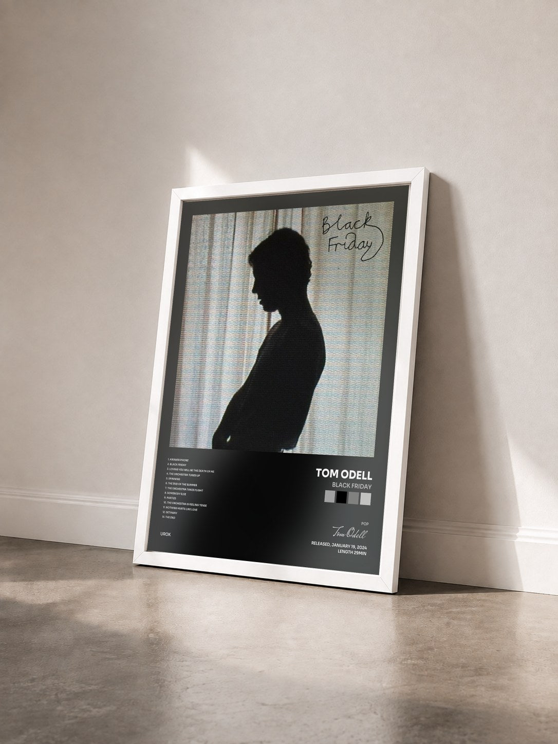 #blanc Tableau de l'album Black Friday de Tom Odell vu de trois quarts, cadre blanc