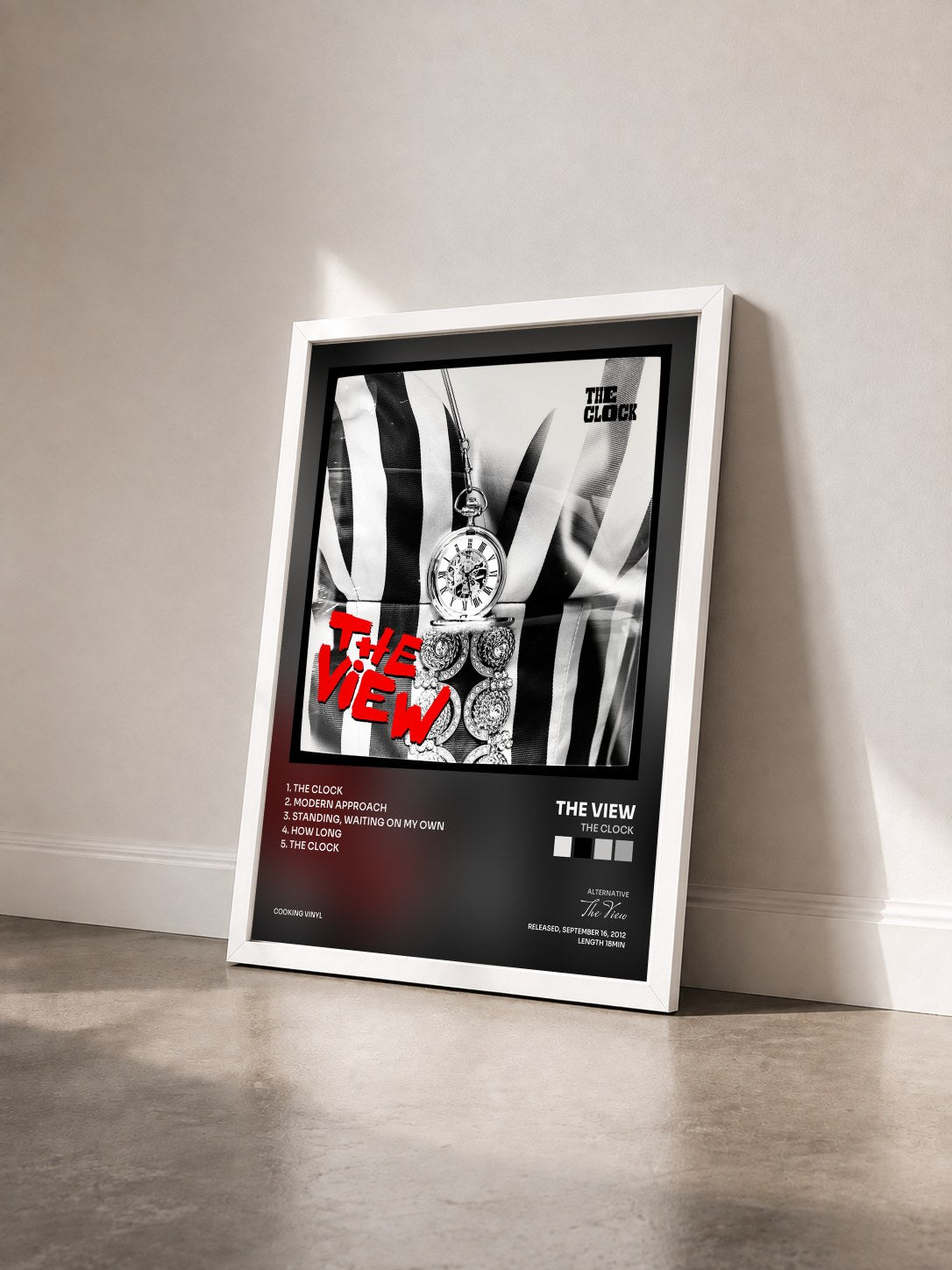 #blanc Tableau de l'album The Clock de The View vu de trois quarts, cadre blanc